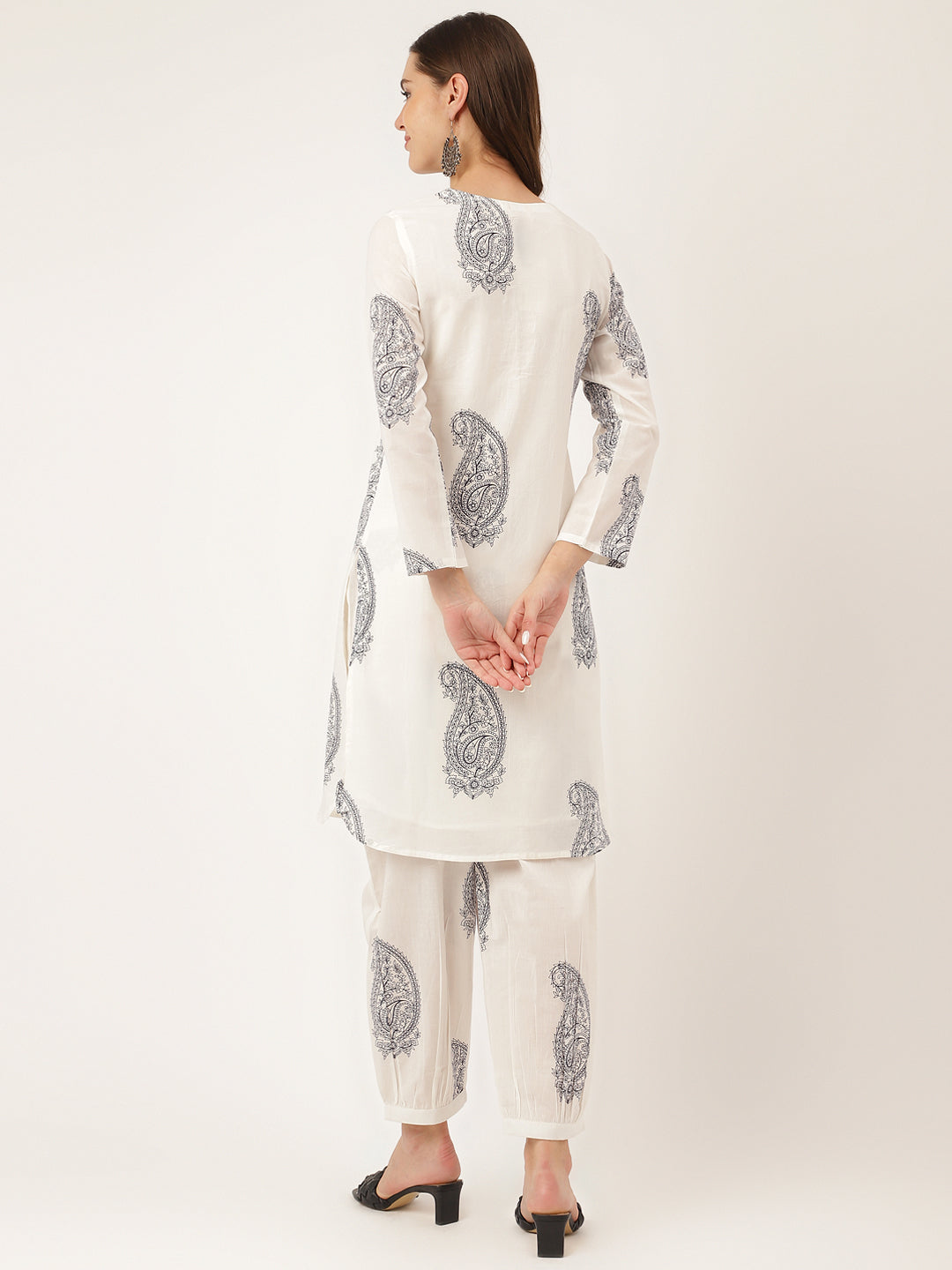 Women's White Paisley Print Cotton Co-ord Set