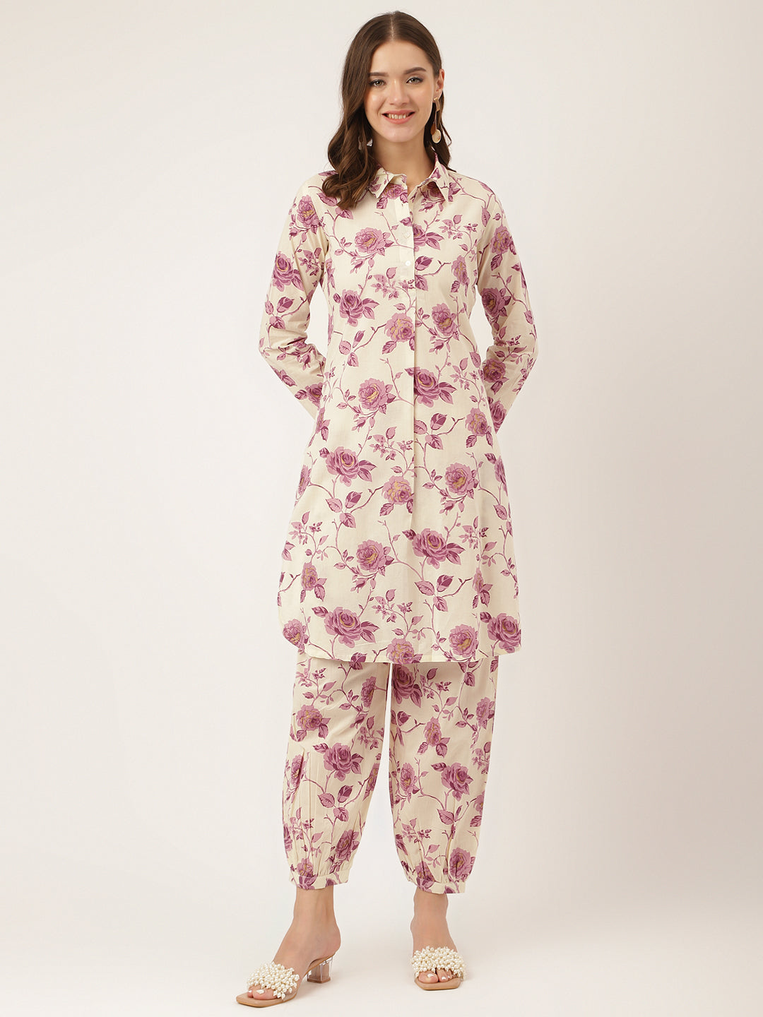 Women's Purple Floral Print Cotton Co-ord Set