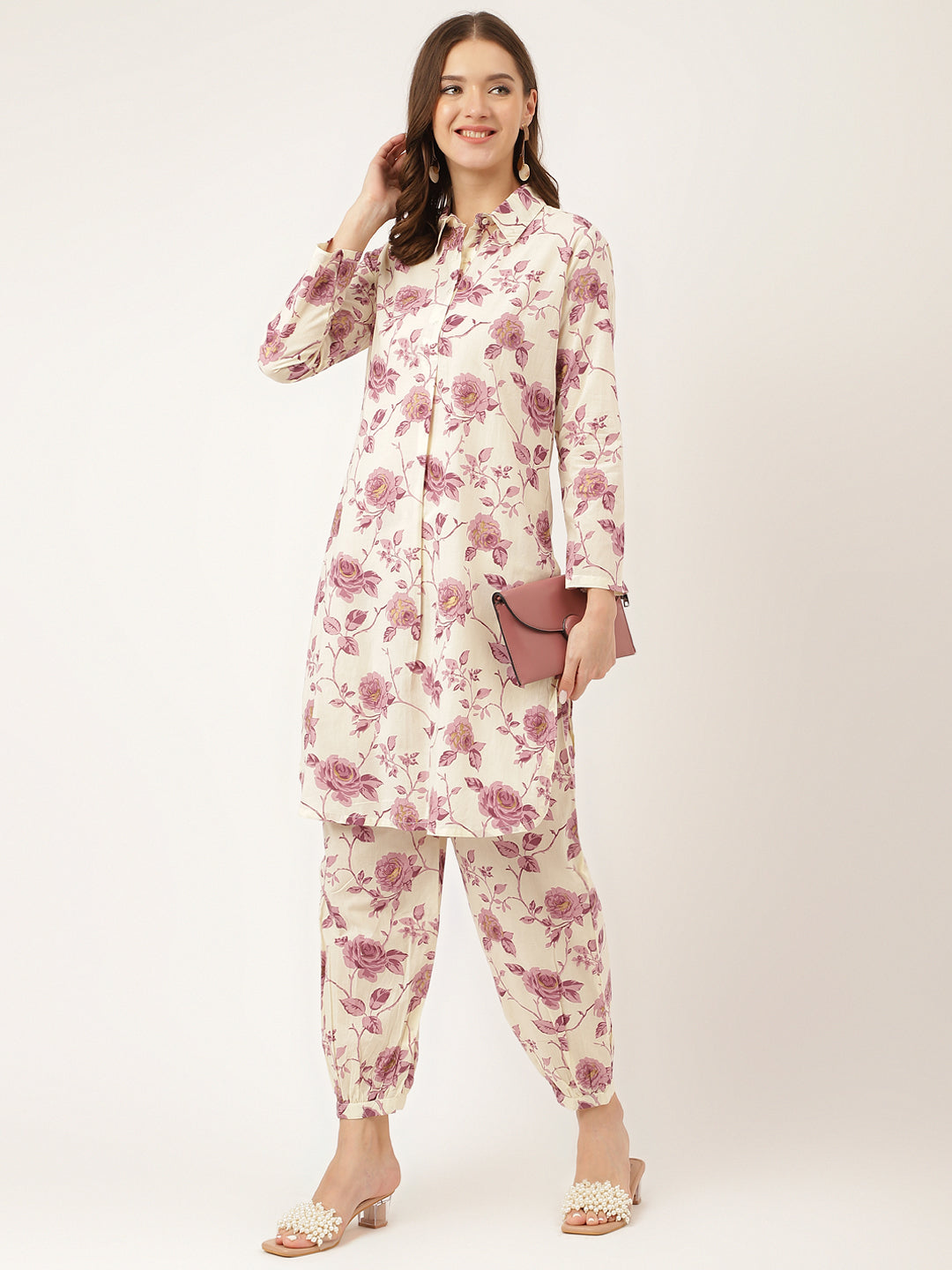 Women's Purple Floral Print Cotton Co-ord Set