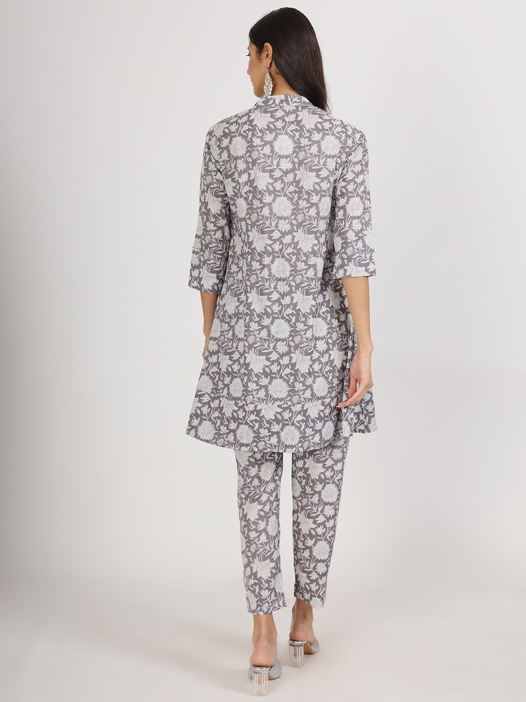 Women's Grey Floral Printed Cotton Co ord Set