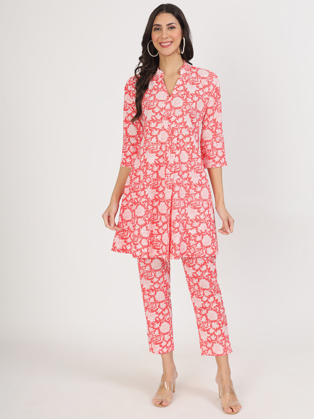 Women's Pink Floral Printed Cotton Co ord Set