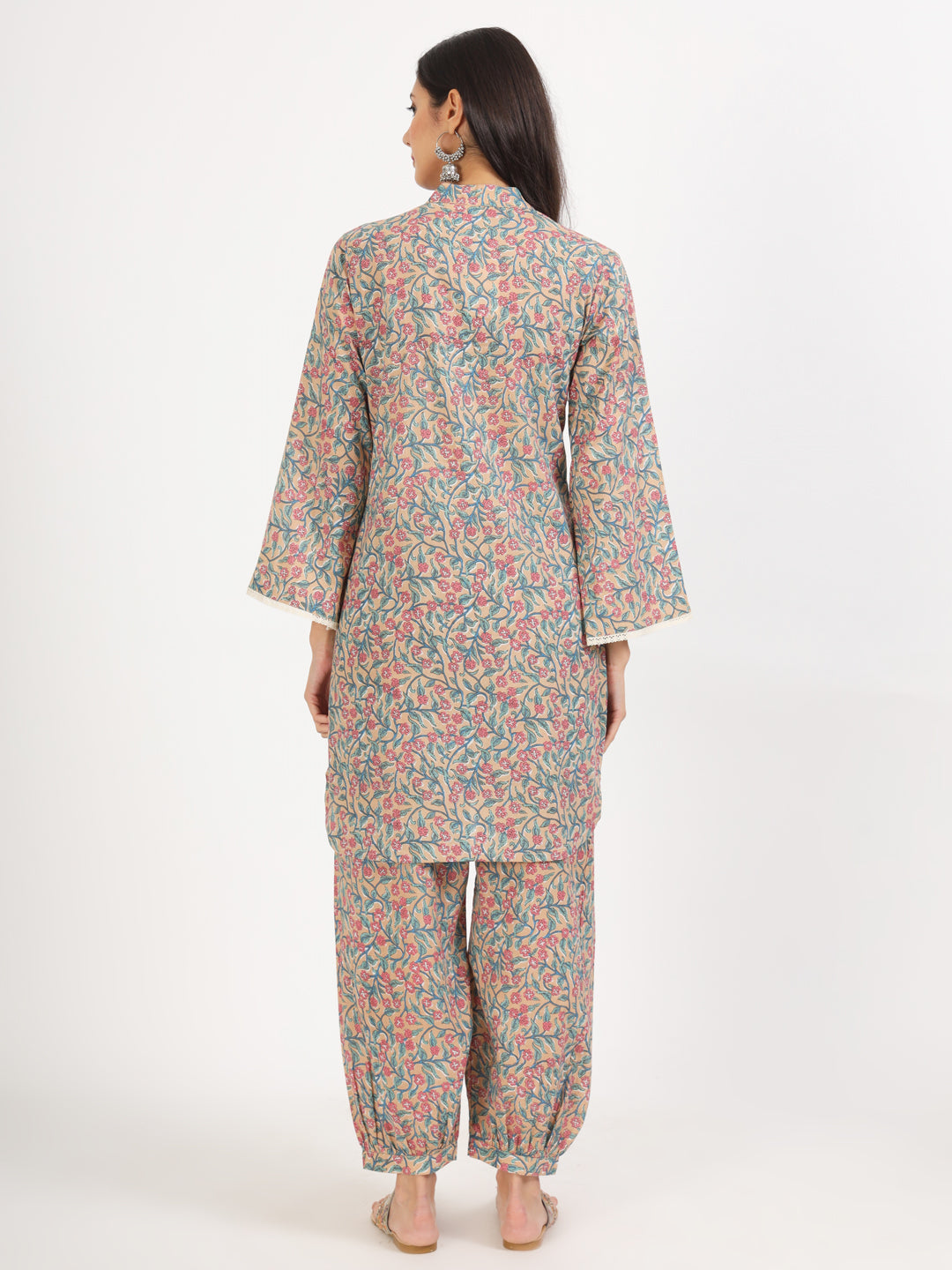 Women's Beige Floral Printed Cotton Co-ord Set