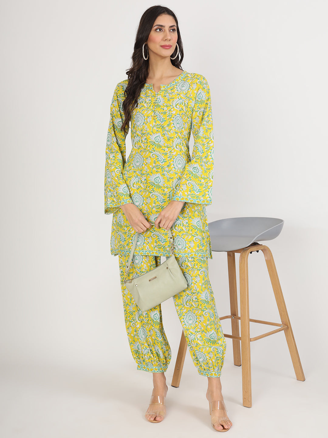Women's Mustard Floral Print Rayon Co-ord set for women