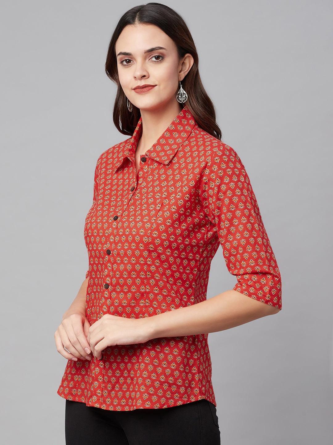 Women's Red Block Printed Casual Shirts