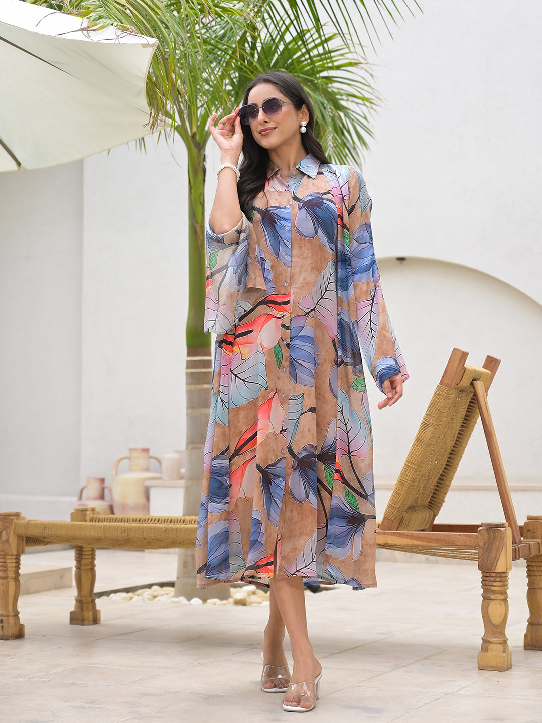 Women's Blue Multi Digital Printed CHINON Kaftan Dress