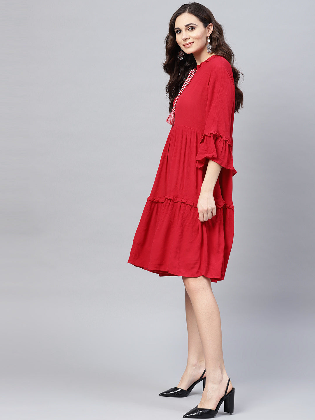 Women's Red Solid A-Line Dress