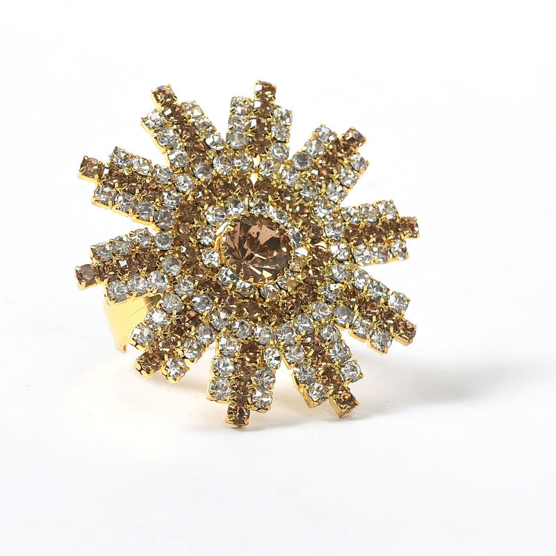 Women's Gold-Plated Ad Studded Adjustable Finger Ring