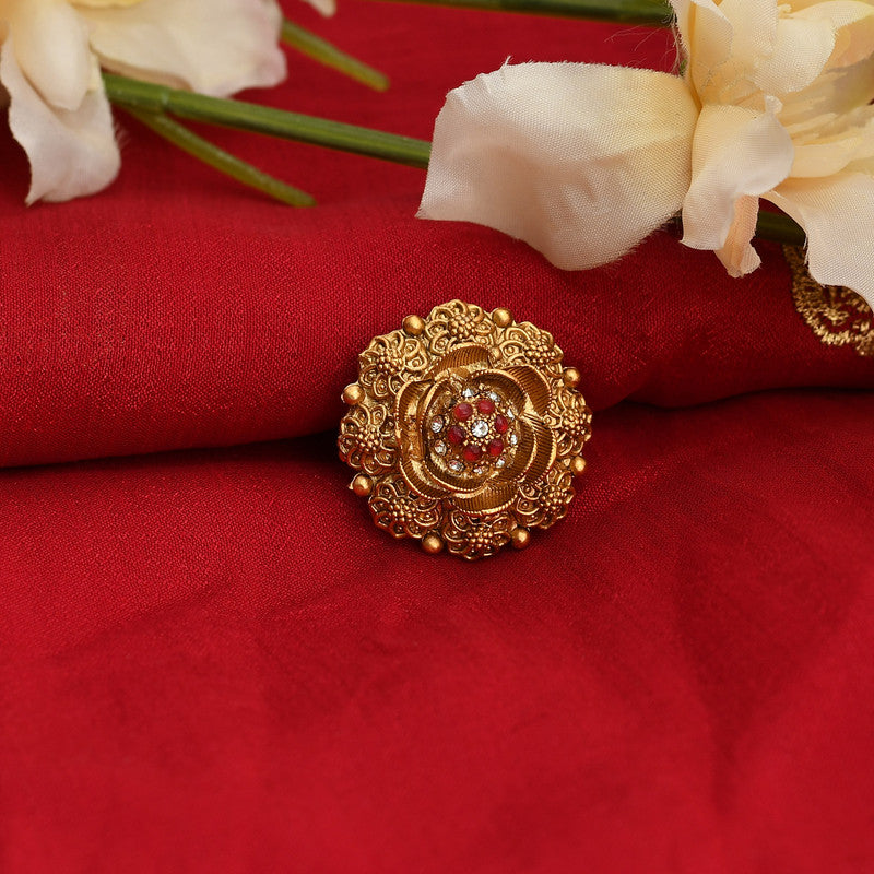 Women's Gold-Plated Stone Studded Adjustable Finger Ring