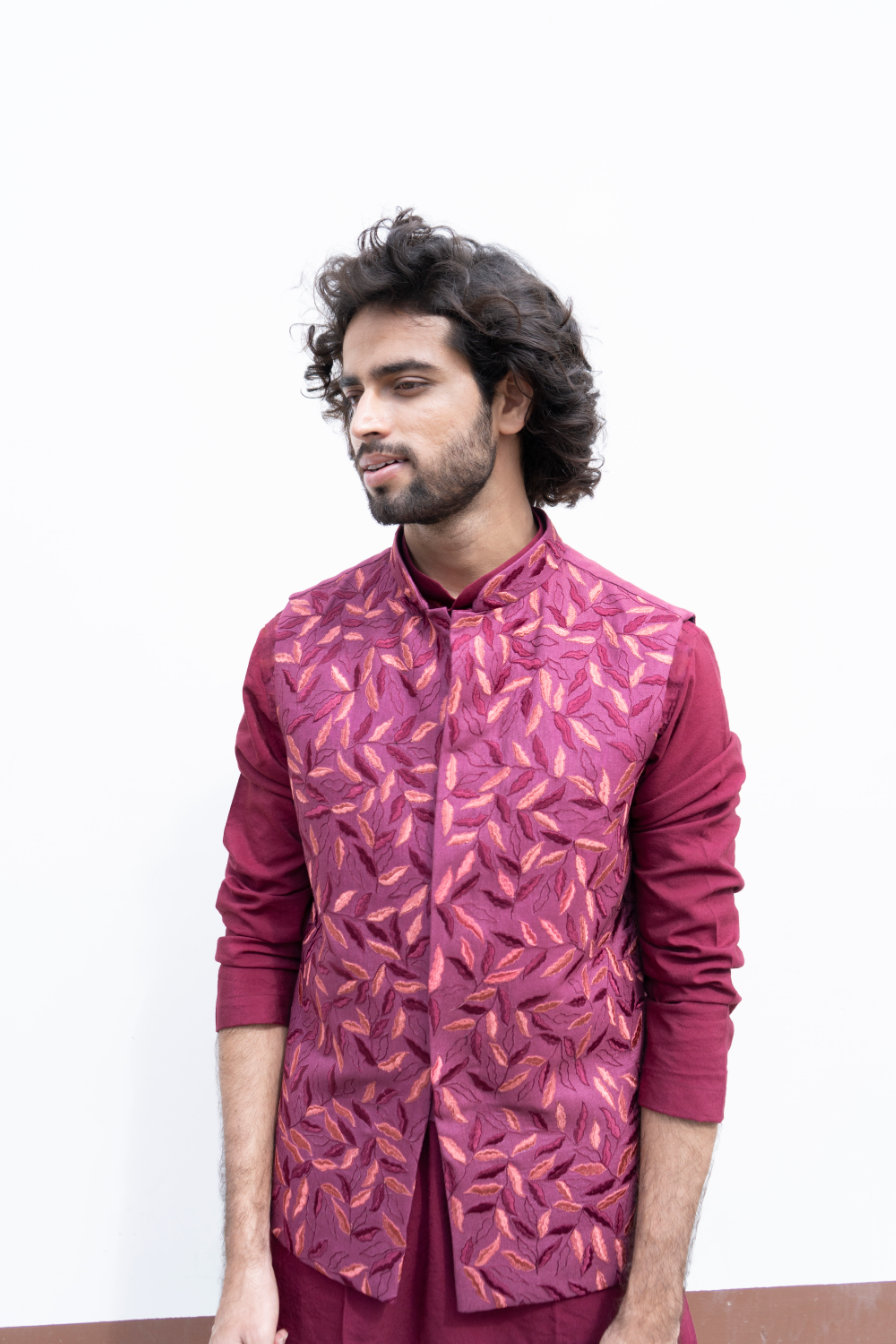 Men's Pink Color Jacket With Kurta Pant Set