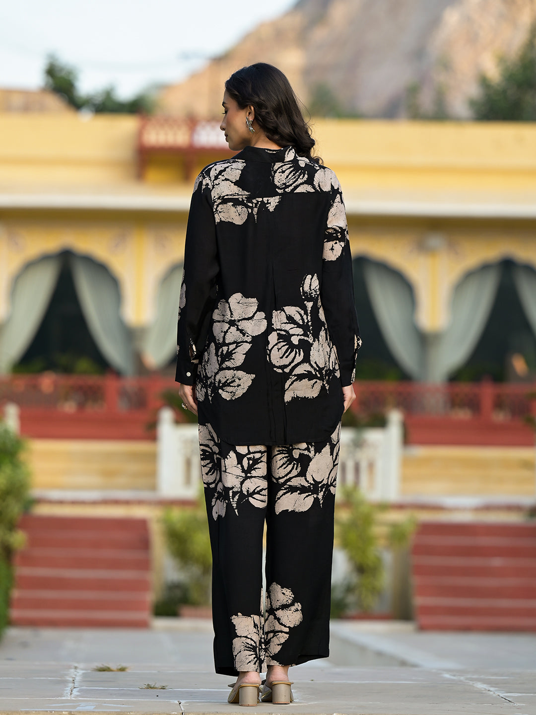 Women's Black Hand Painted Muslin Co-ord Set