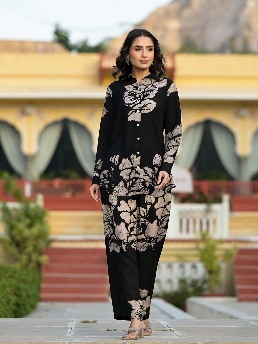 Women's Black Hand Painted Muslin Co-ord Set