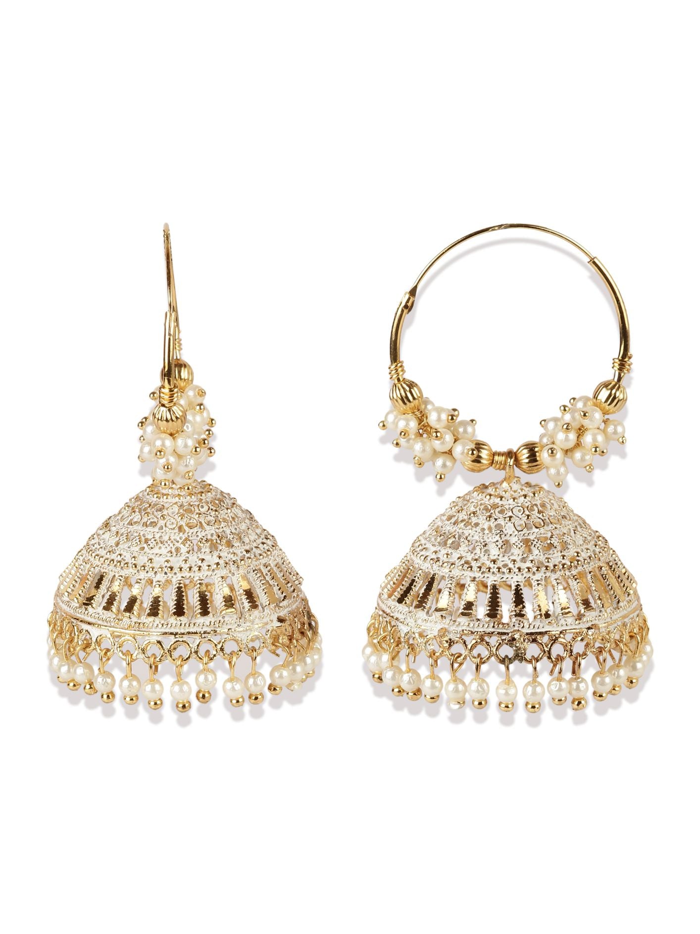 Women's White & Gold-Plated Enamelled Dome Shaped Jhumkas