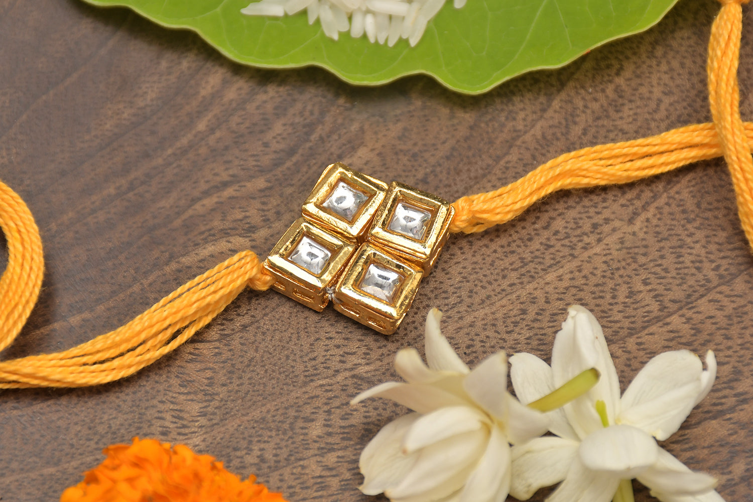 Yellow Gold Tone Kundan Rakhi