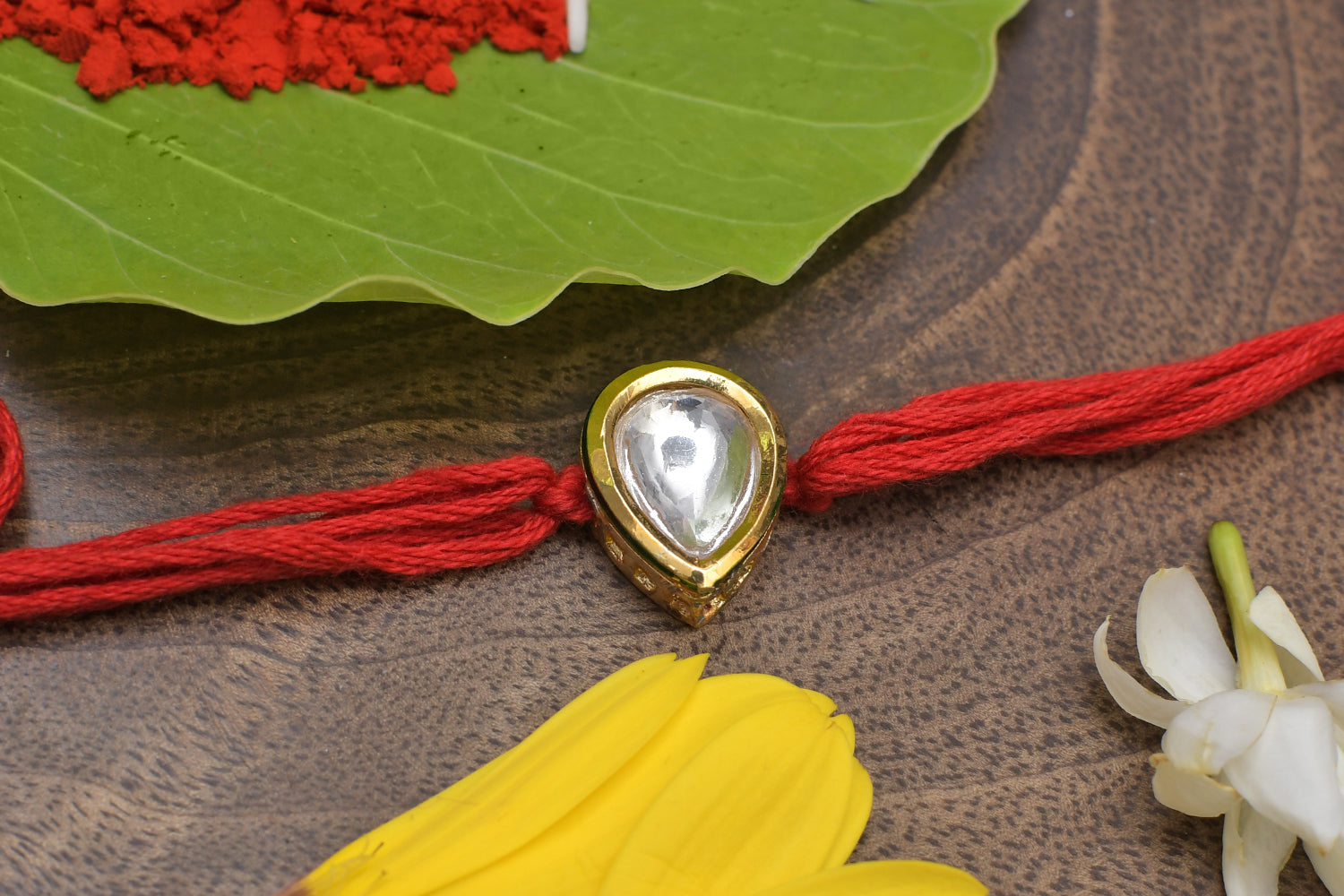 Red Gold Tone Kundan Rakhi