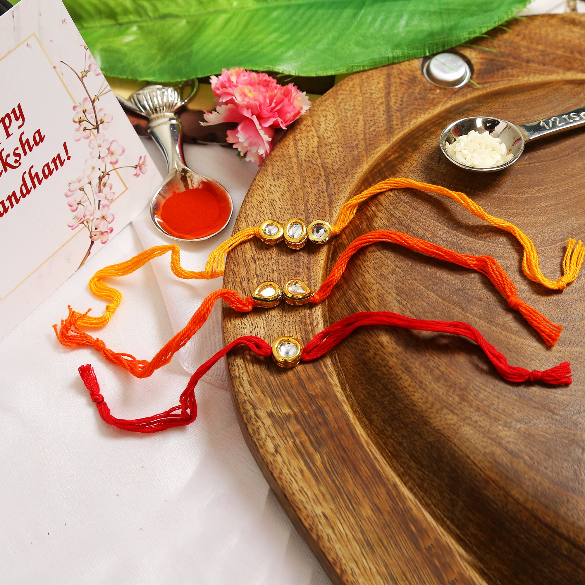 Kundan Handmade Rakhi- Set Of 3