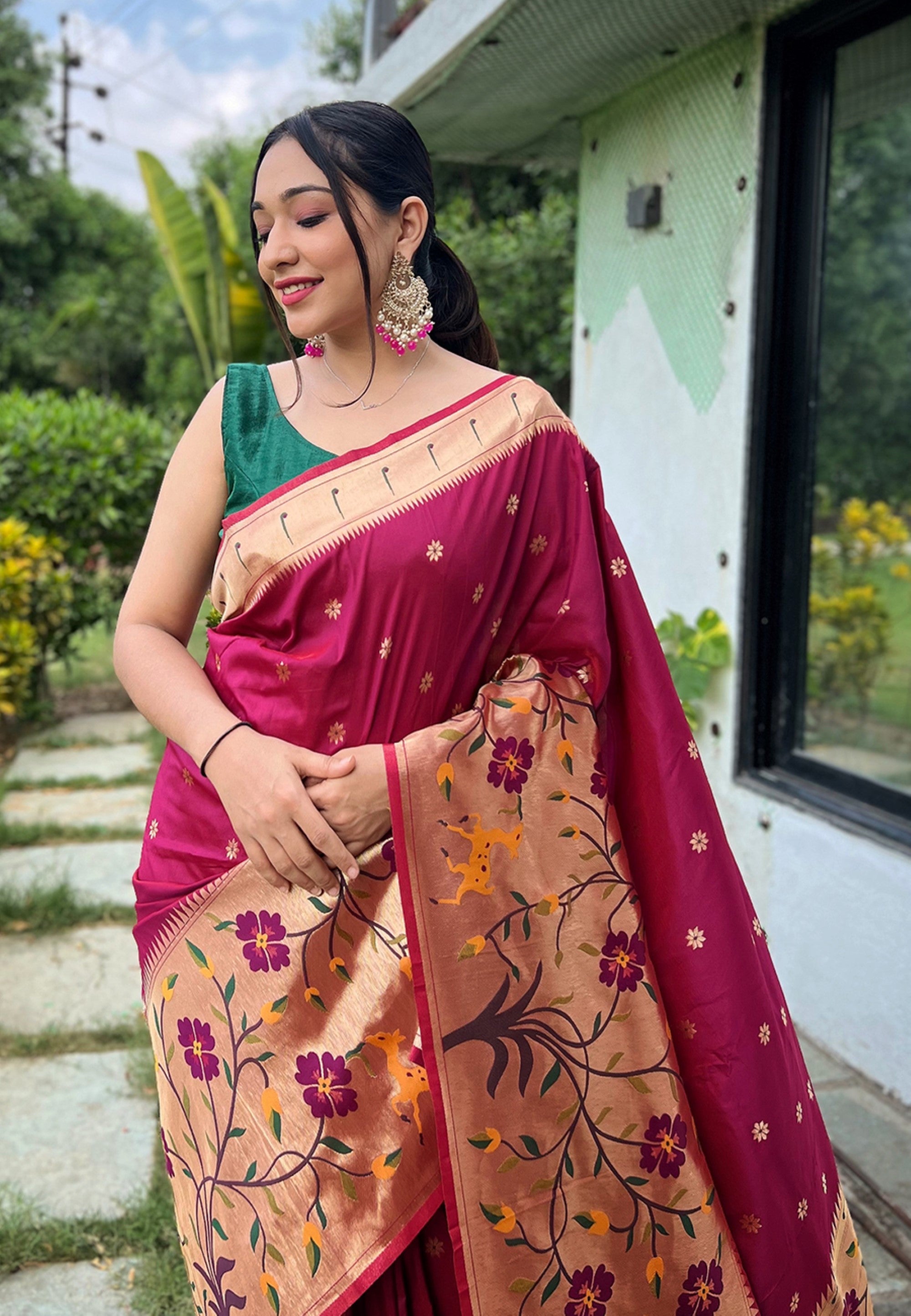 Women's Wine Paithani Big Border Saree