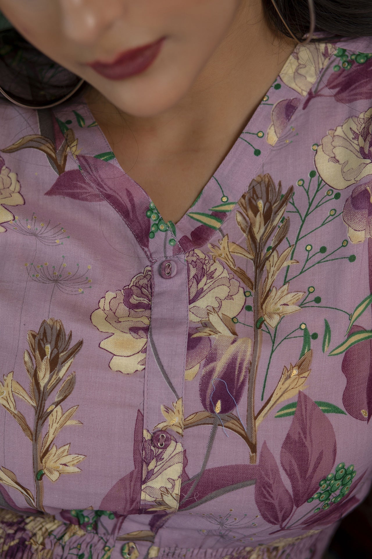 Women's Mauve Ethnic Printed Flared Dress