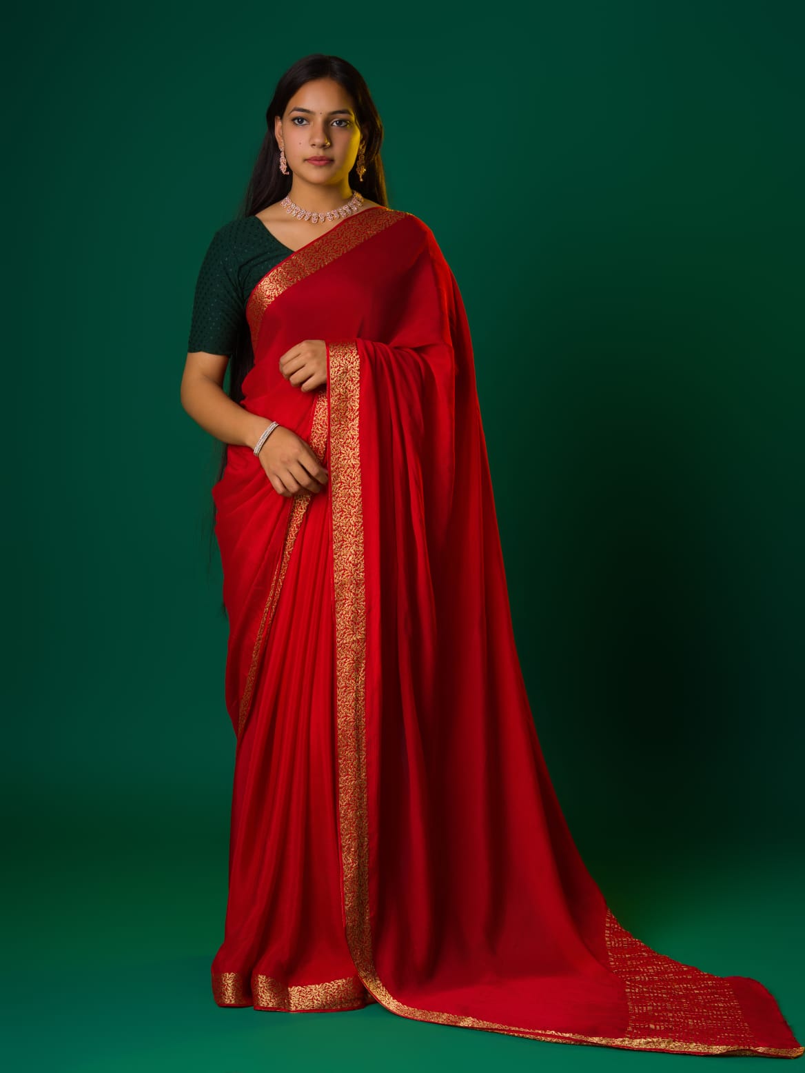 Women's Ojariya Chinon Zari border Pallu saree MAHA