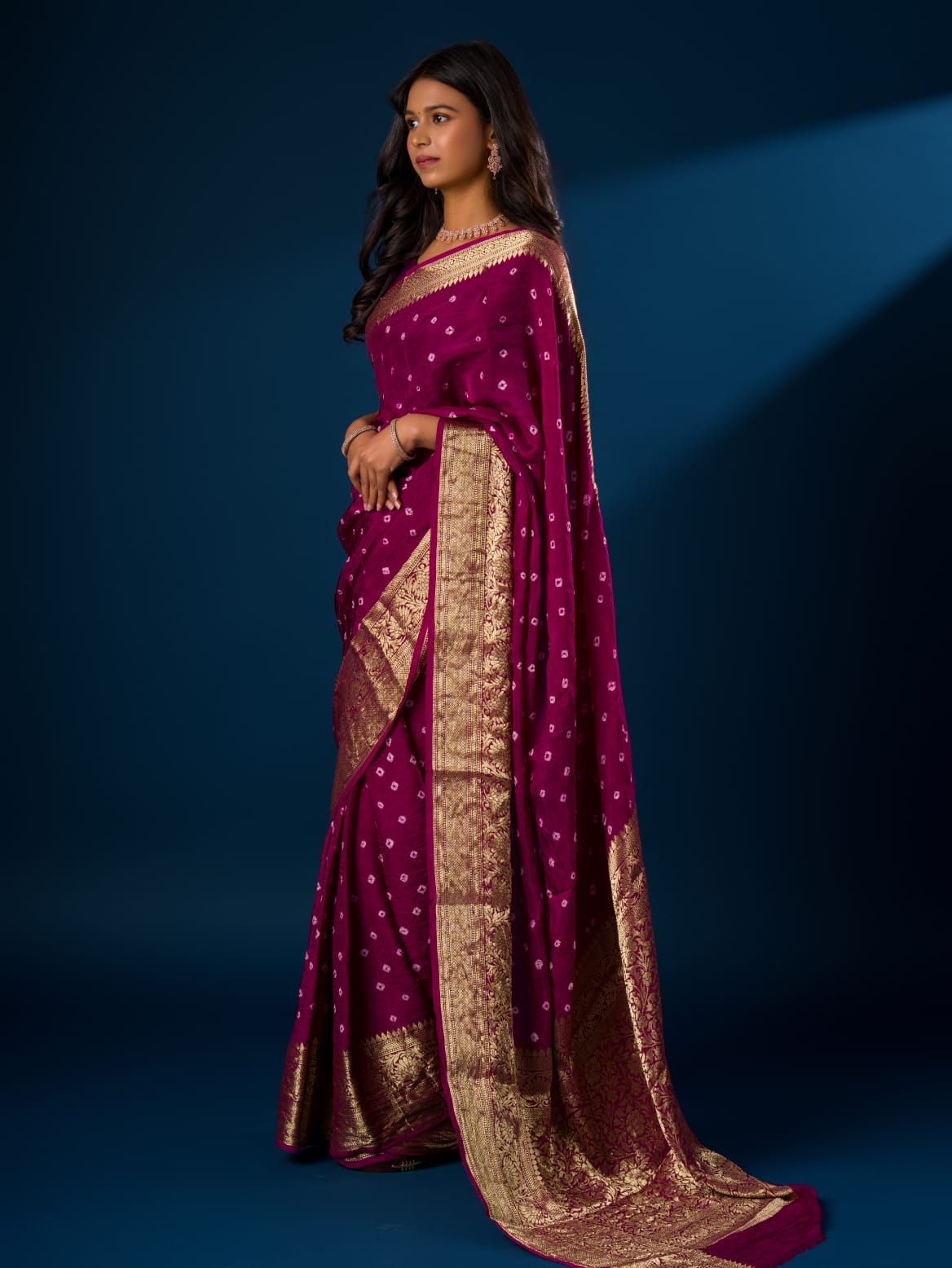 Women's Viscos Silk Bandhani Saree With Zari Border sam Purple