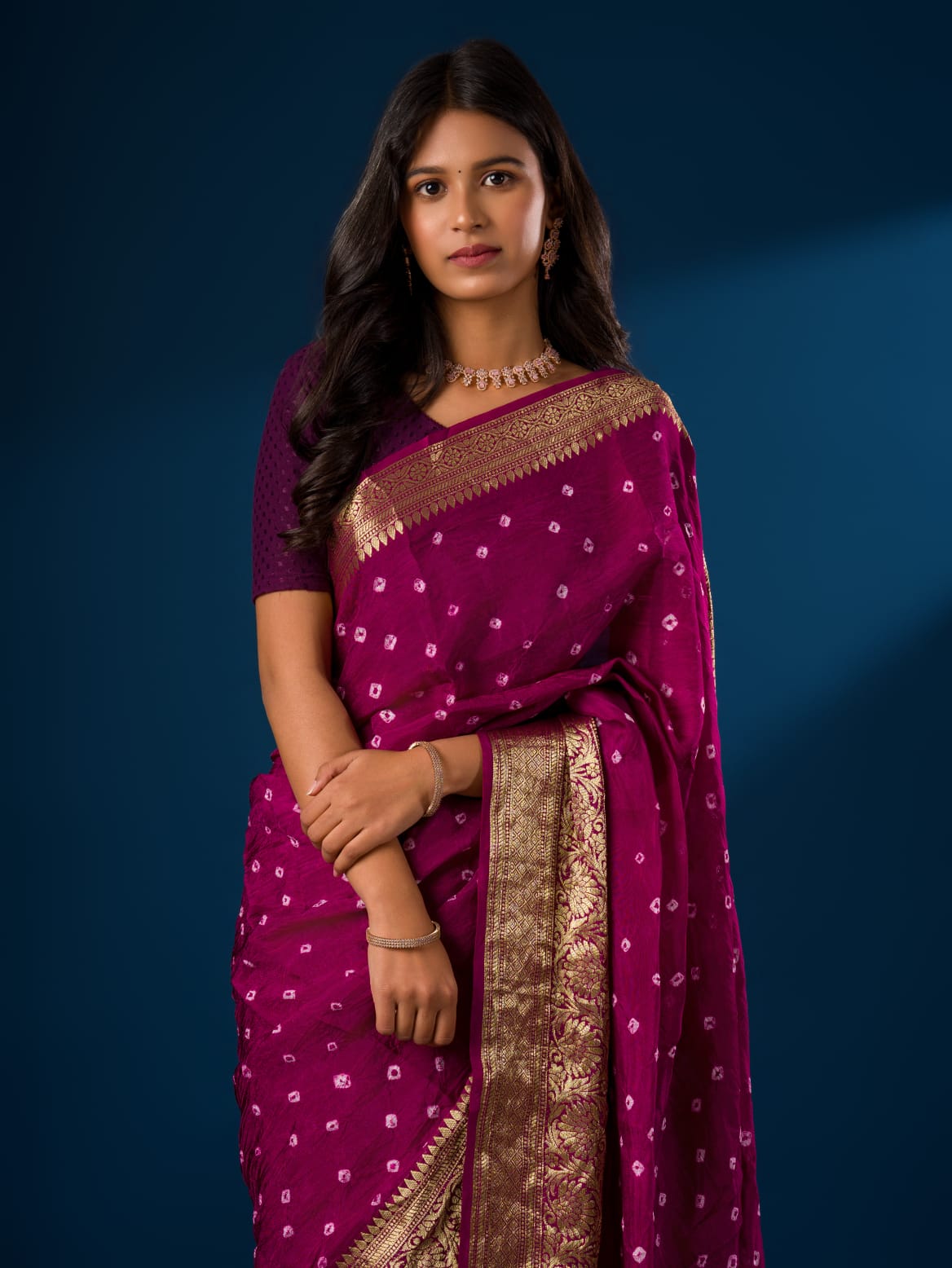 Women's Viscos Silk Bandhani Saree With Zari Border sam Purple