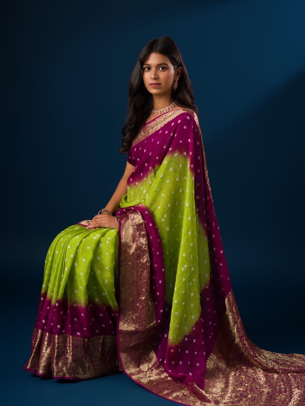 Women's Viscos Silk Bandhani Saree With Zari Border sam Parrot Purple