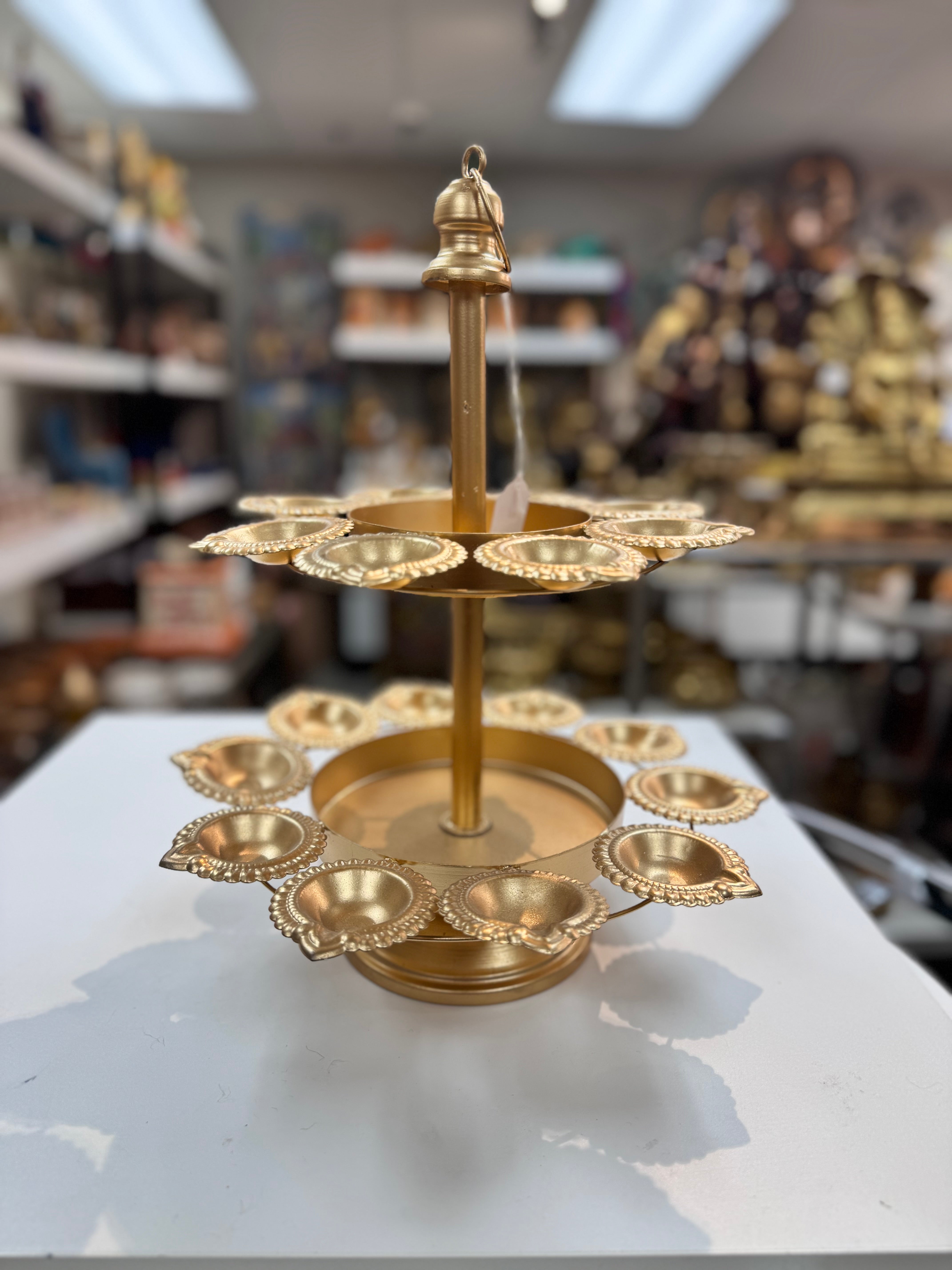Iron 2-Layer Display Stand – Decorative Tiered Stand for Home & Puja