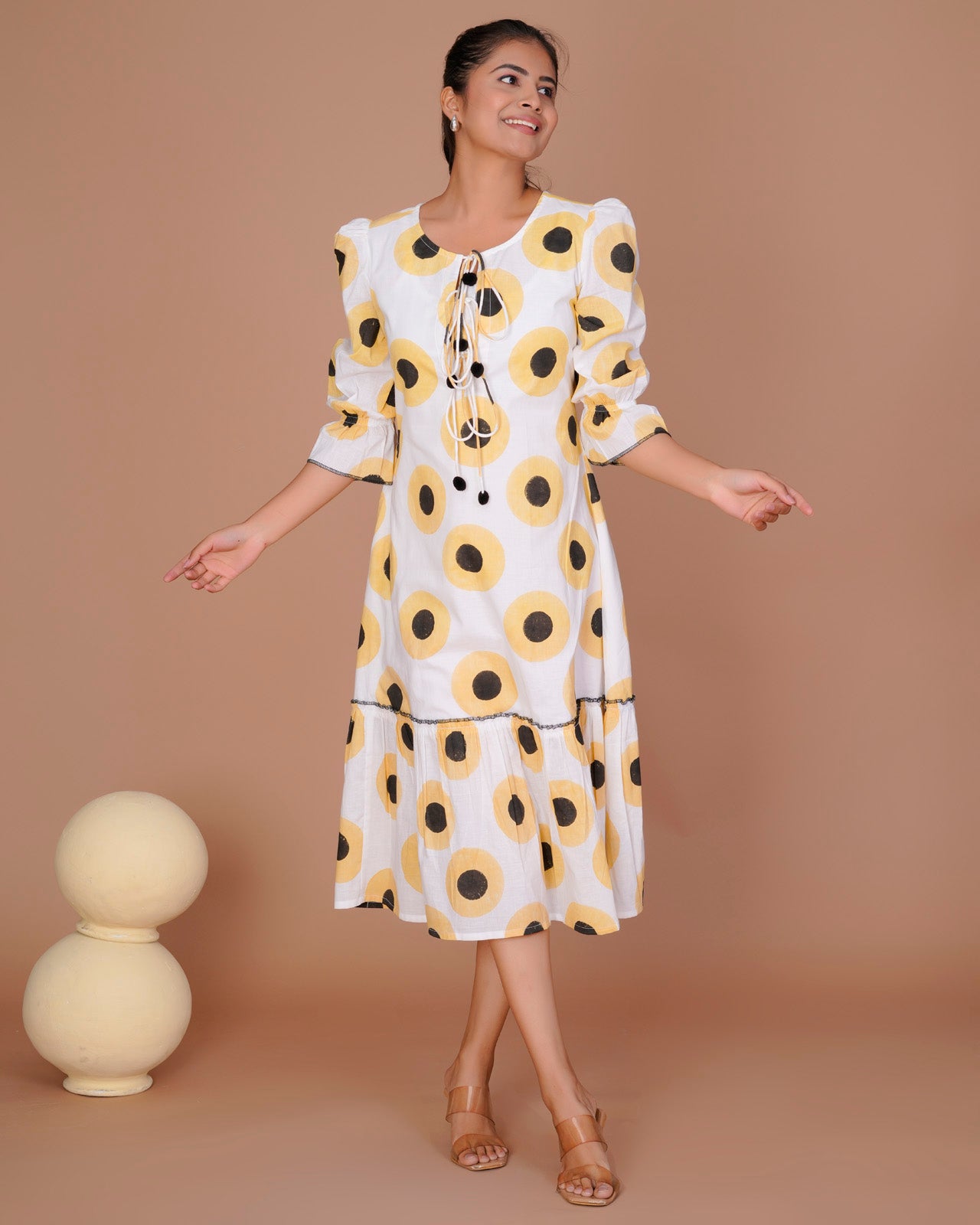 Women's Yellow Cotton Block Print
Polka Dot Dresses