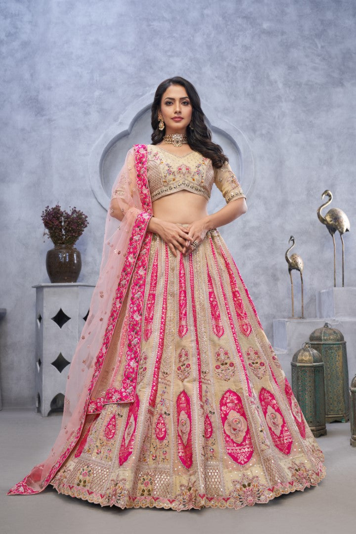 Women's Chiku Orgenza Silk  Embroidery With Sequins Lehenga Set