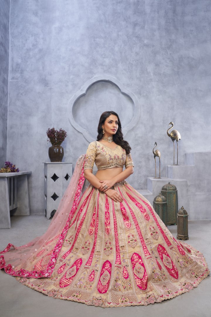 Women's Chiku Orgenza Silk  Embroidery With Sequins Lehenga Set