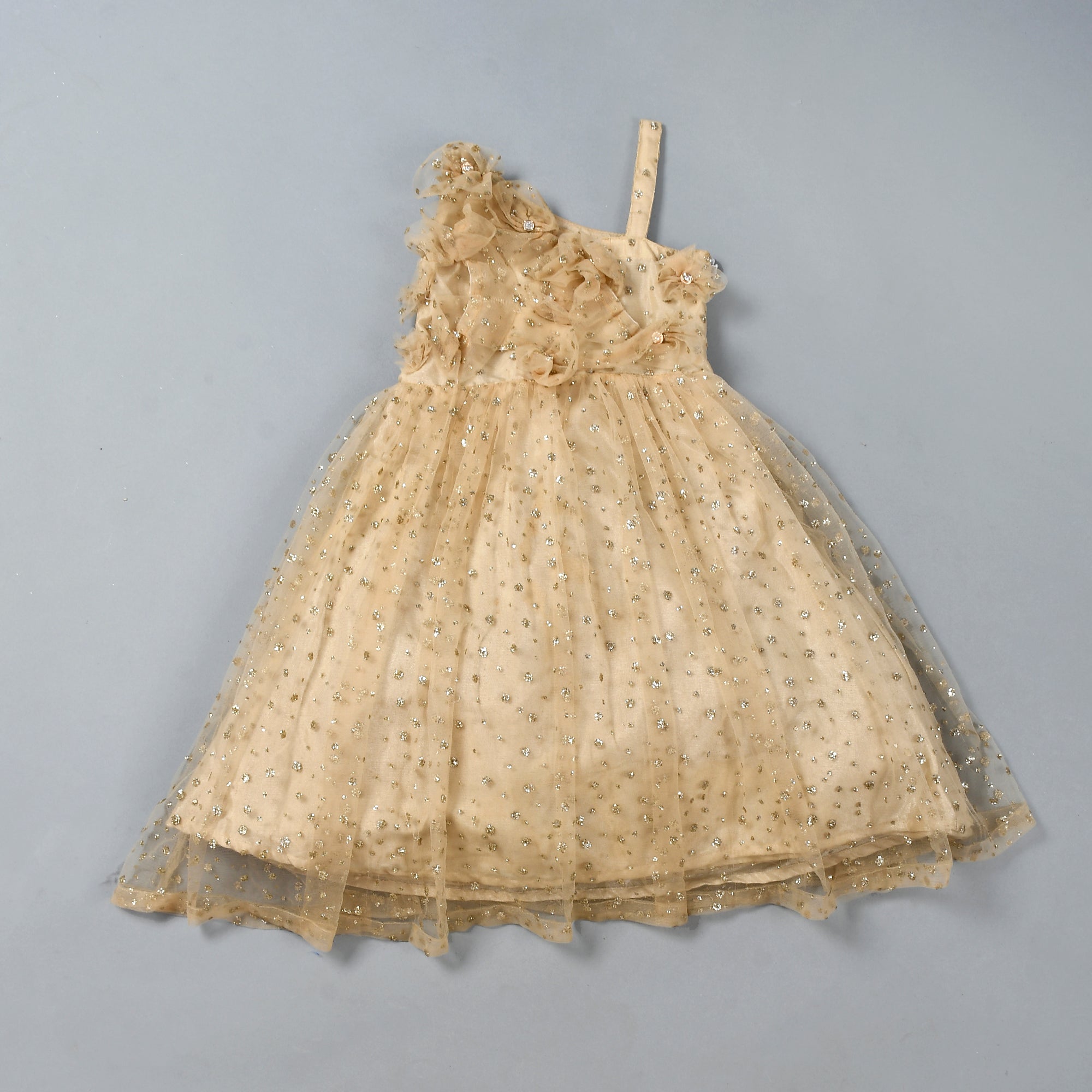 Girl's Golden Floral Gown Dress
