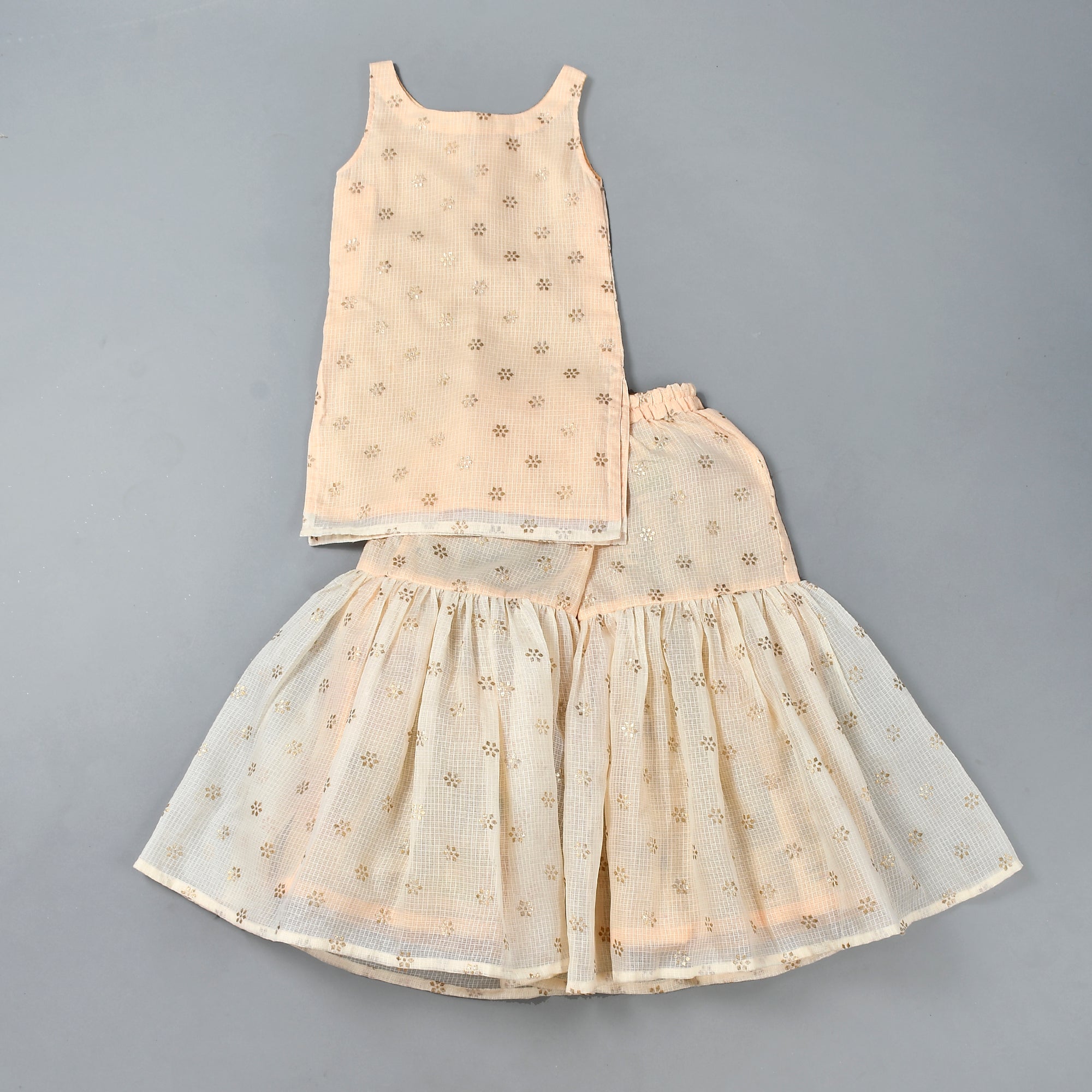 Girl's Beige Floral Sharara Kurta Set