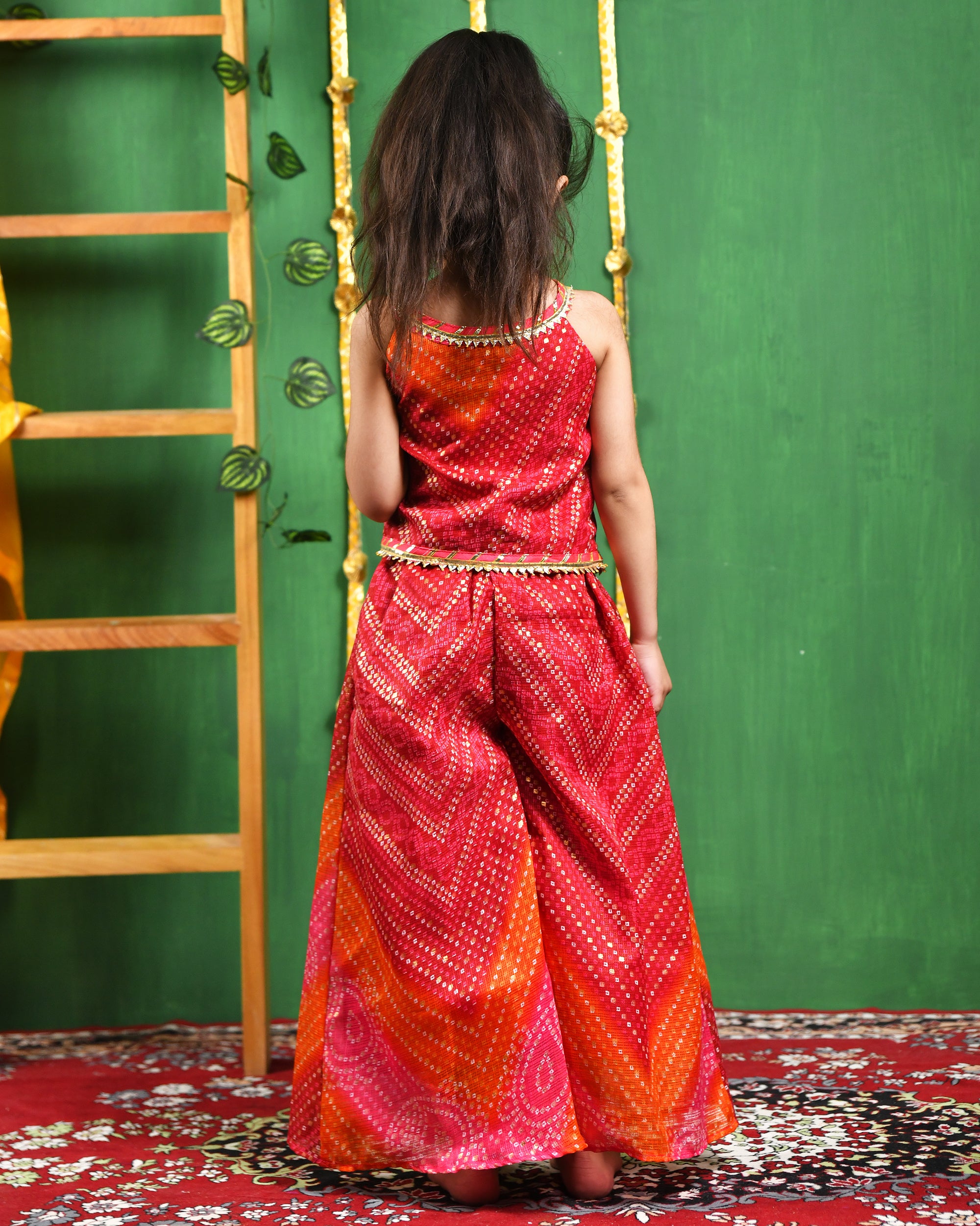 Girl's Pink Red Top Palazzo Set