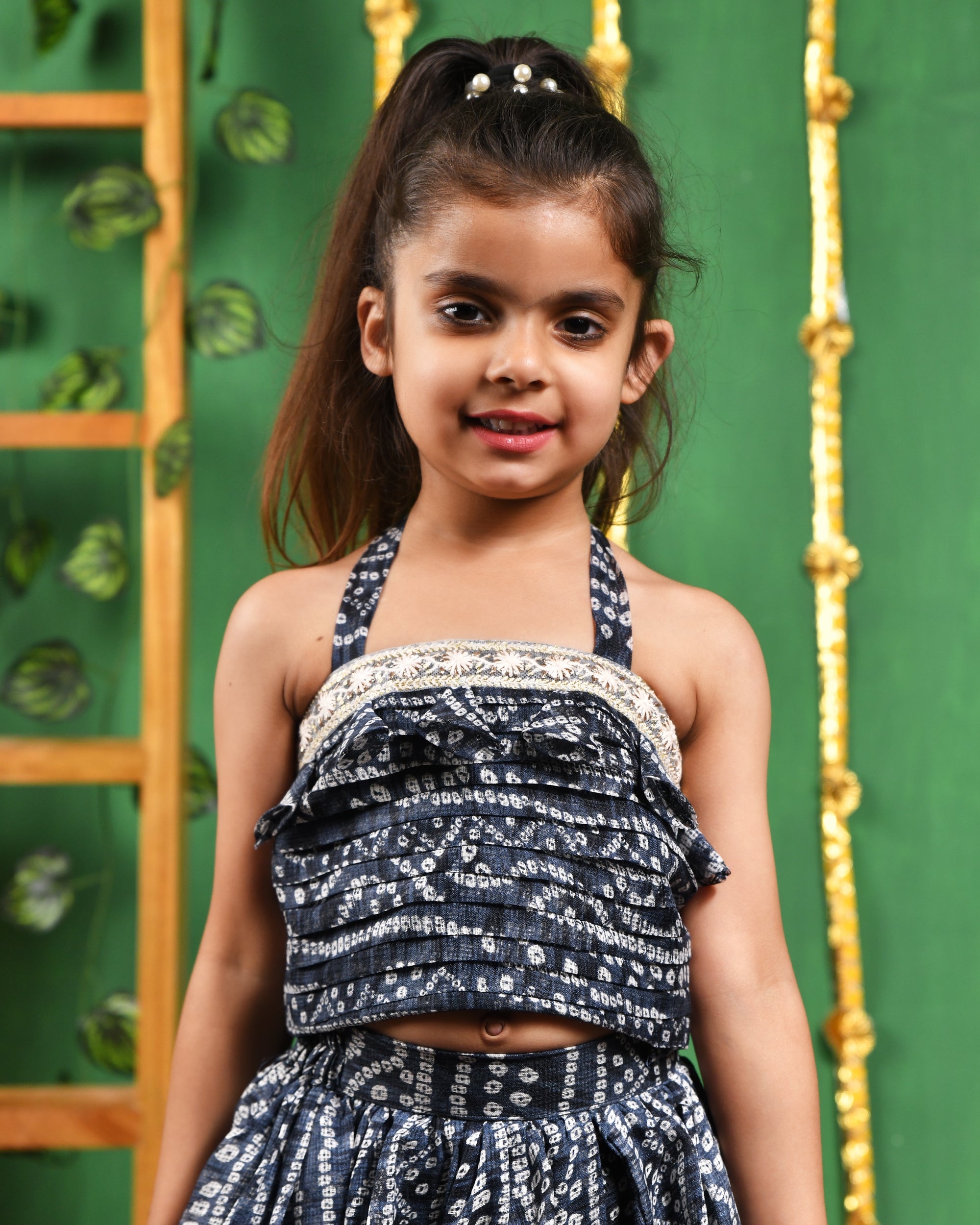 Girl's Black Tiered Flared Lehenga and Top Set