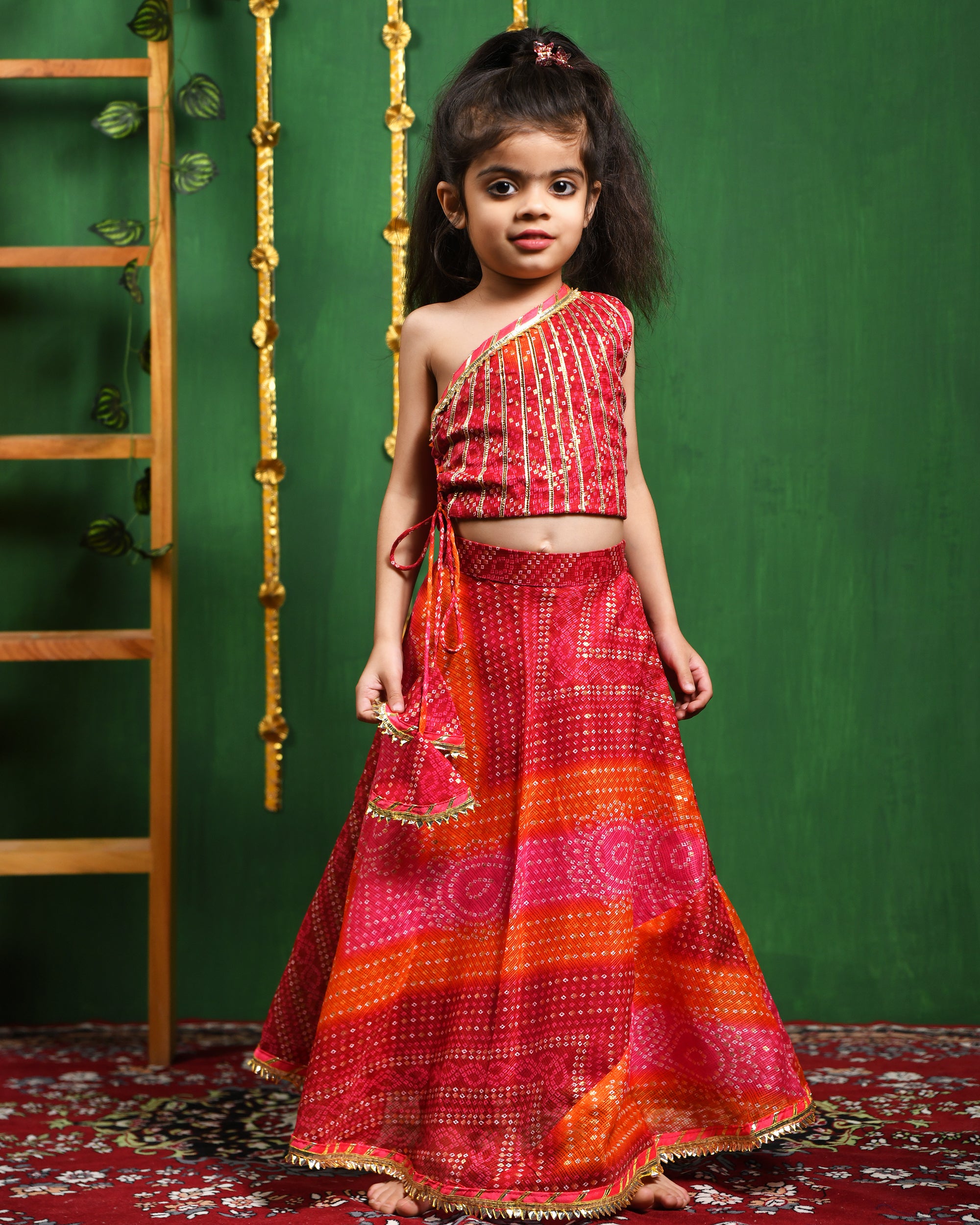 Girl's One Shoulder Top Lehenga Set