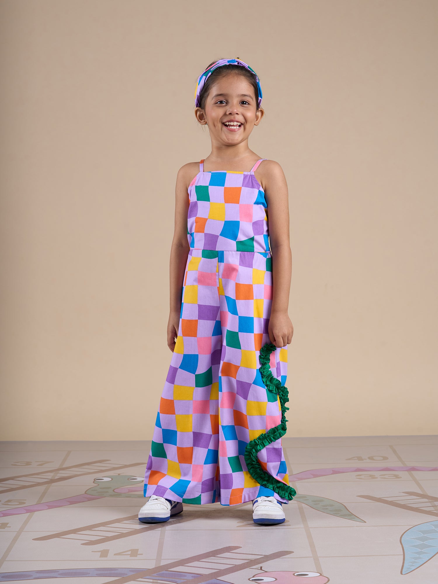 Snakes And Ladders Girls Multi Color Rotary Print Jumpsuit From Siblings Collection