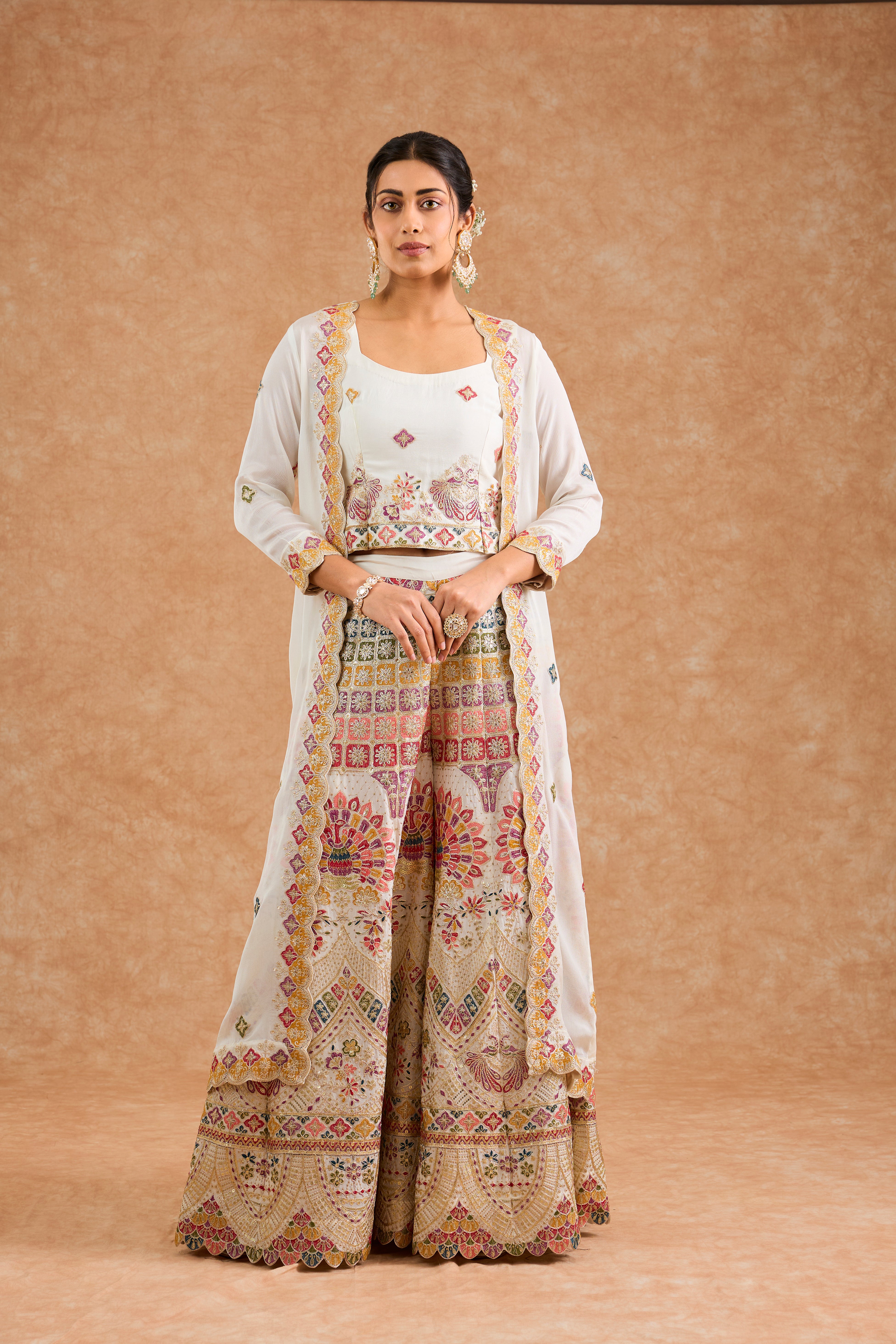Women's Off White Viscose Floral Straight Sharara Set