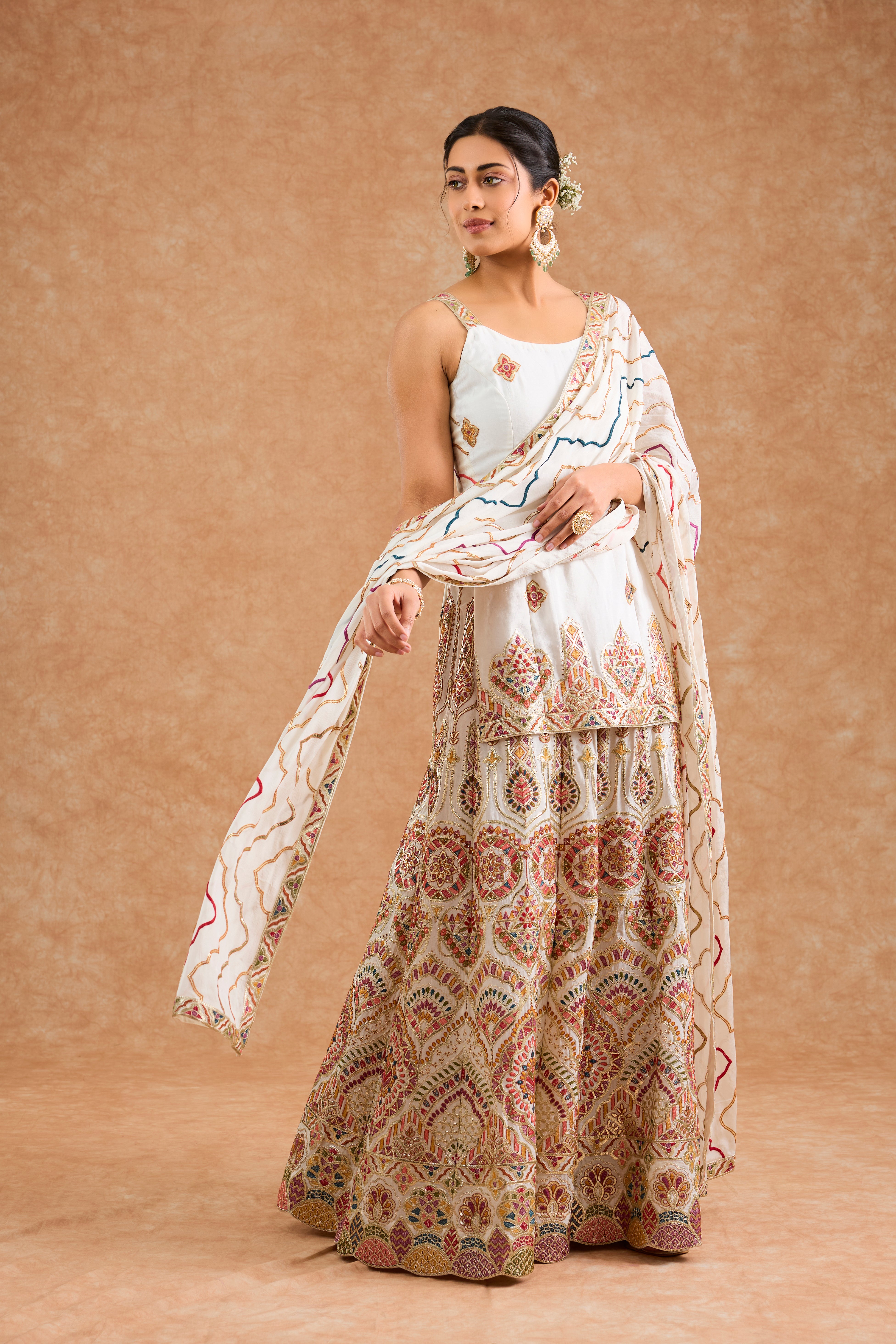 Women's Off White Viscose Floral Straight Sharara Set