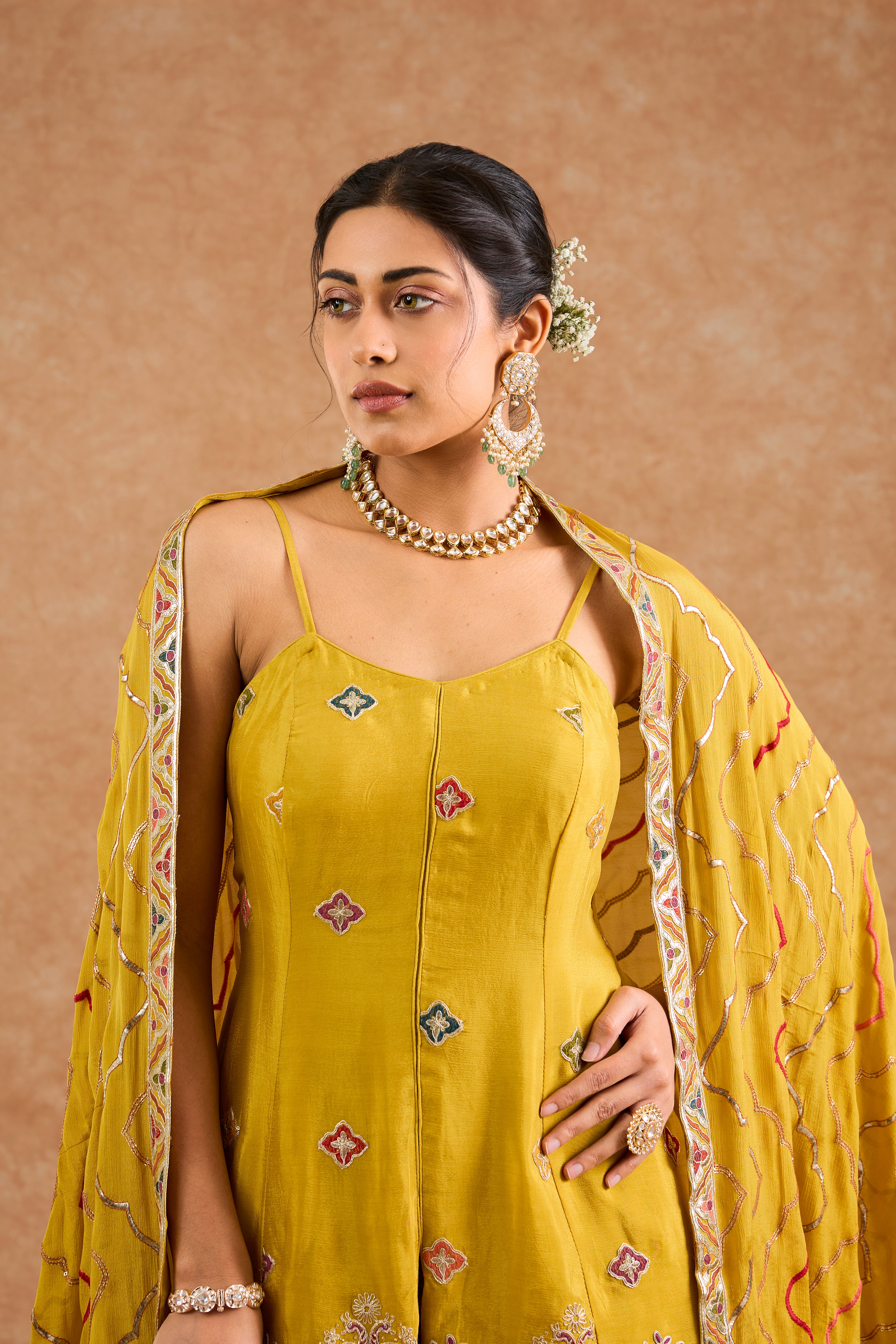 Women's Yellow Viscose Floral A-Line Sharara Set