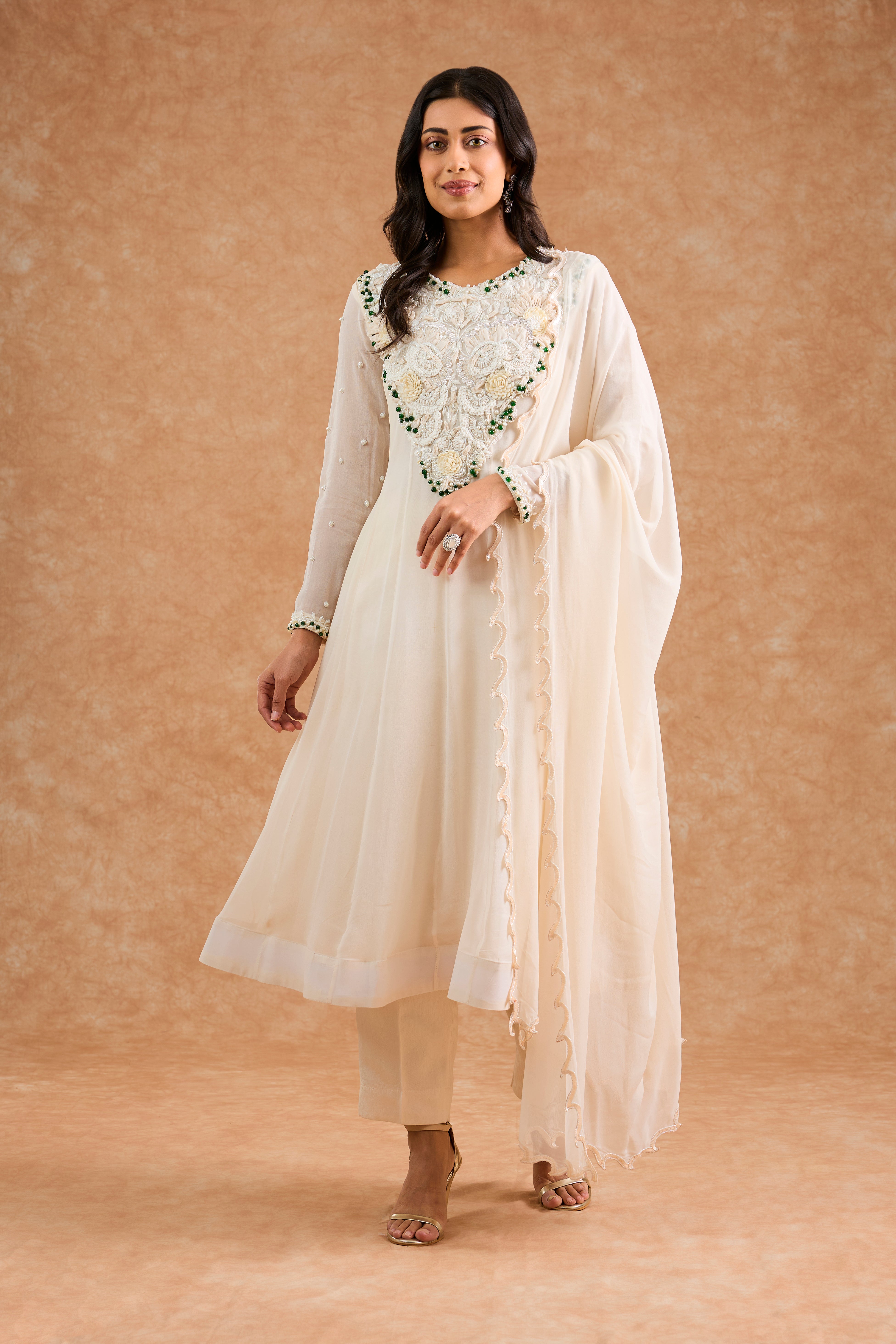 Women's Ivory Vicose Georgette Floral Anarkali Anarkali Set