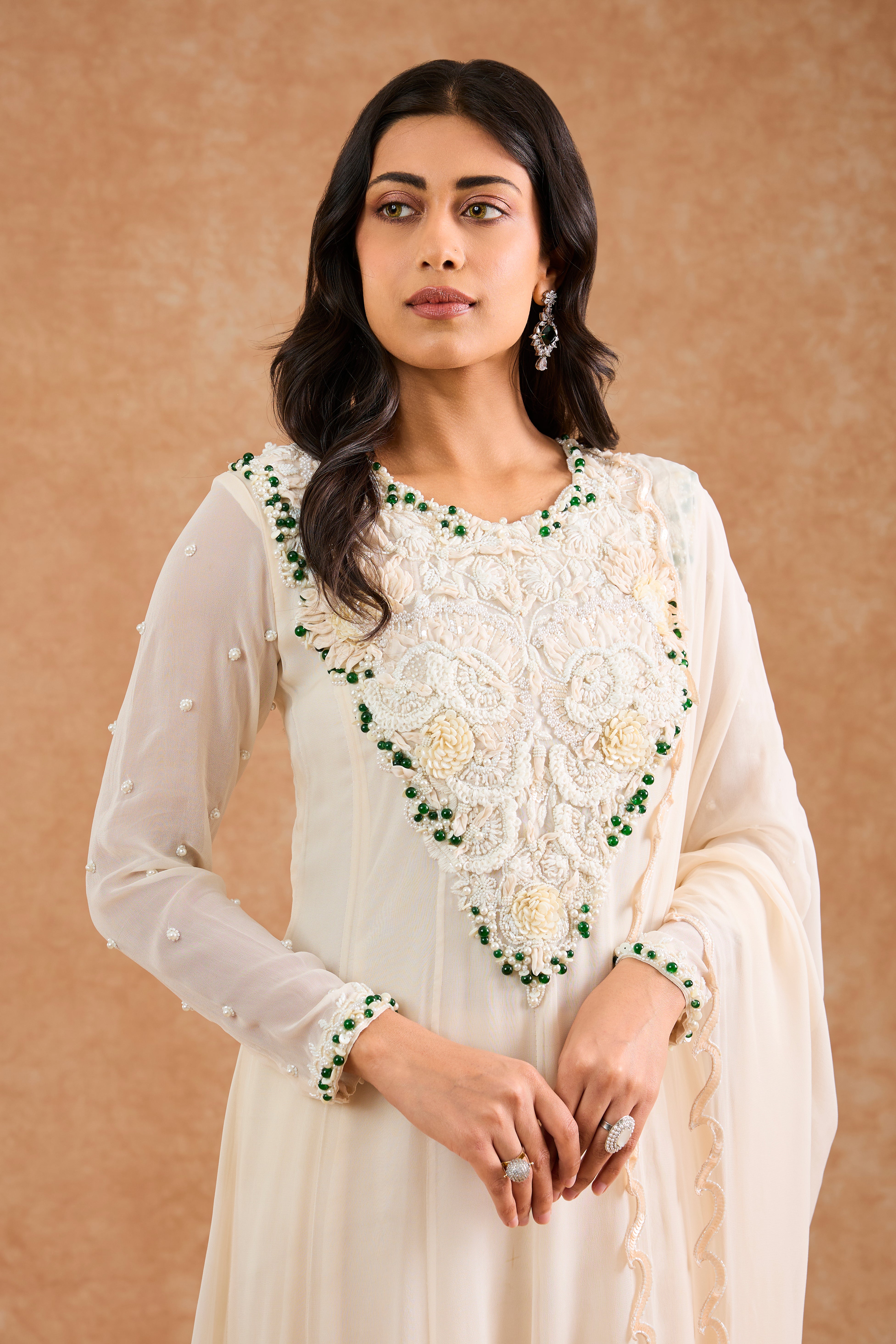 Women's Ivory Vicose Georgette Floral Anarkali Anarkali Set