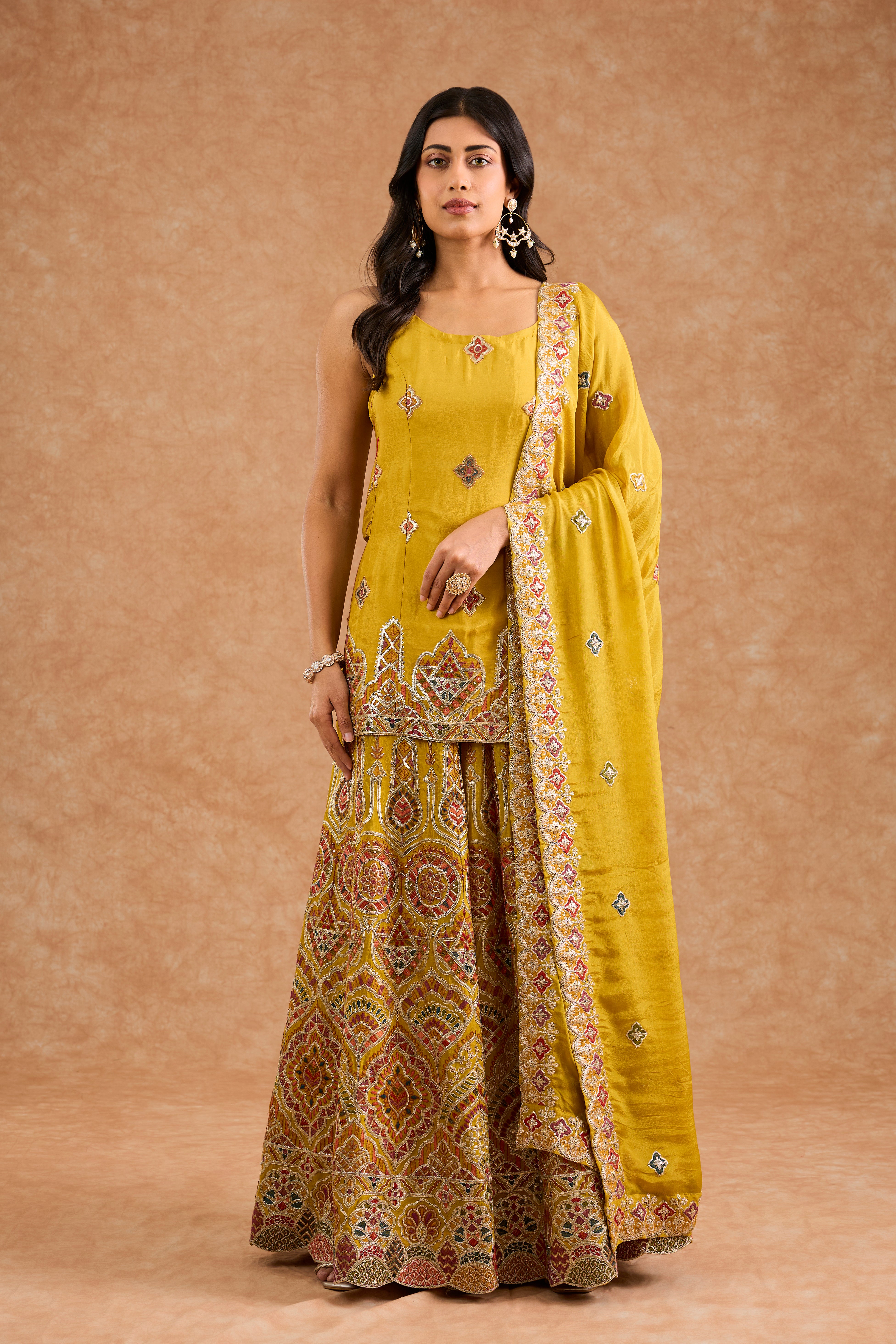 Women's Yellow Viscose Floral Straight Sharara Set