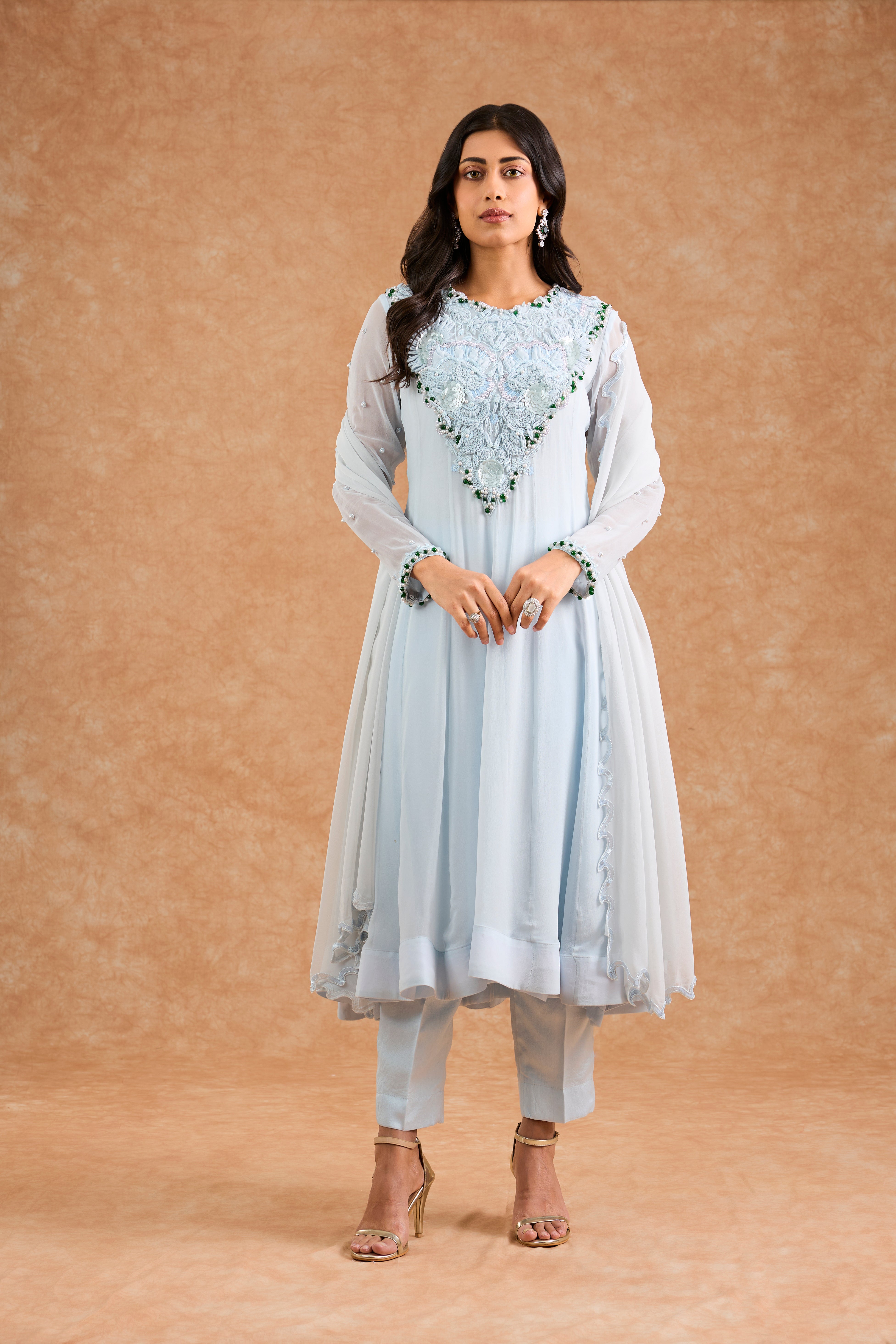Women's Blue Vicose Georgette Floral Anarkali Anarkali Set
