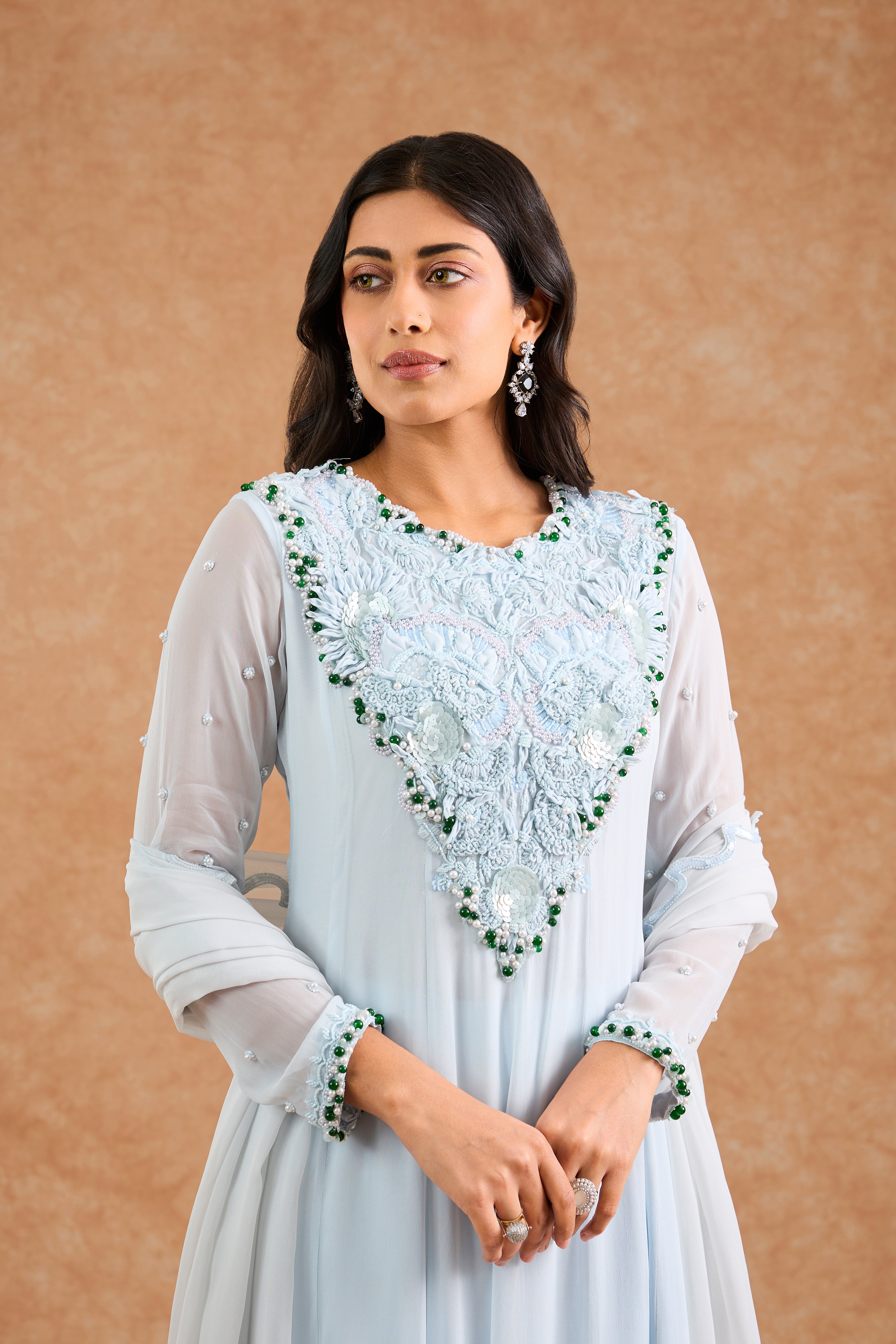 Women's Blue Vicose Georgette Floral Anarkali Anarkali Set