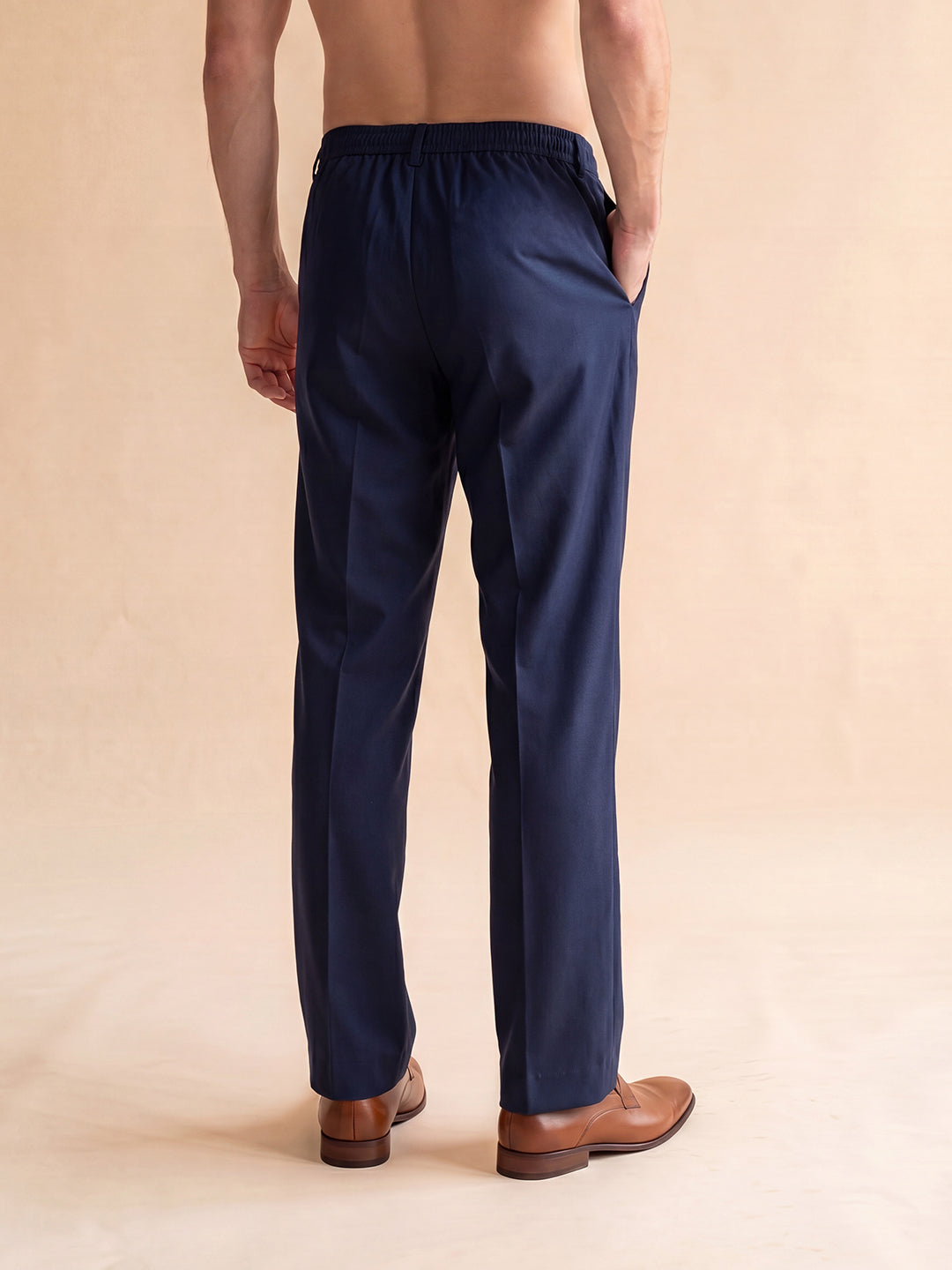 Men's Blue Modal Pleated Straight Trouser