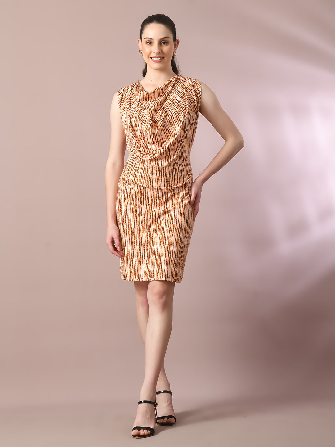 Women's  Multi Printed Cowl Neck Bodycon Party Dress