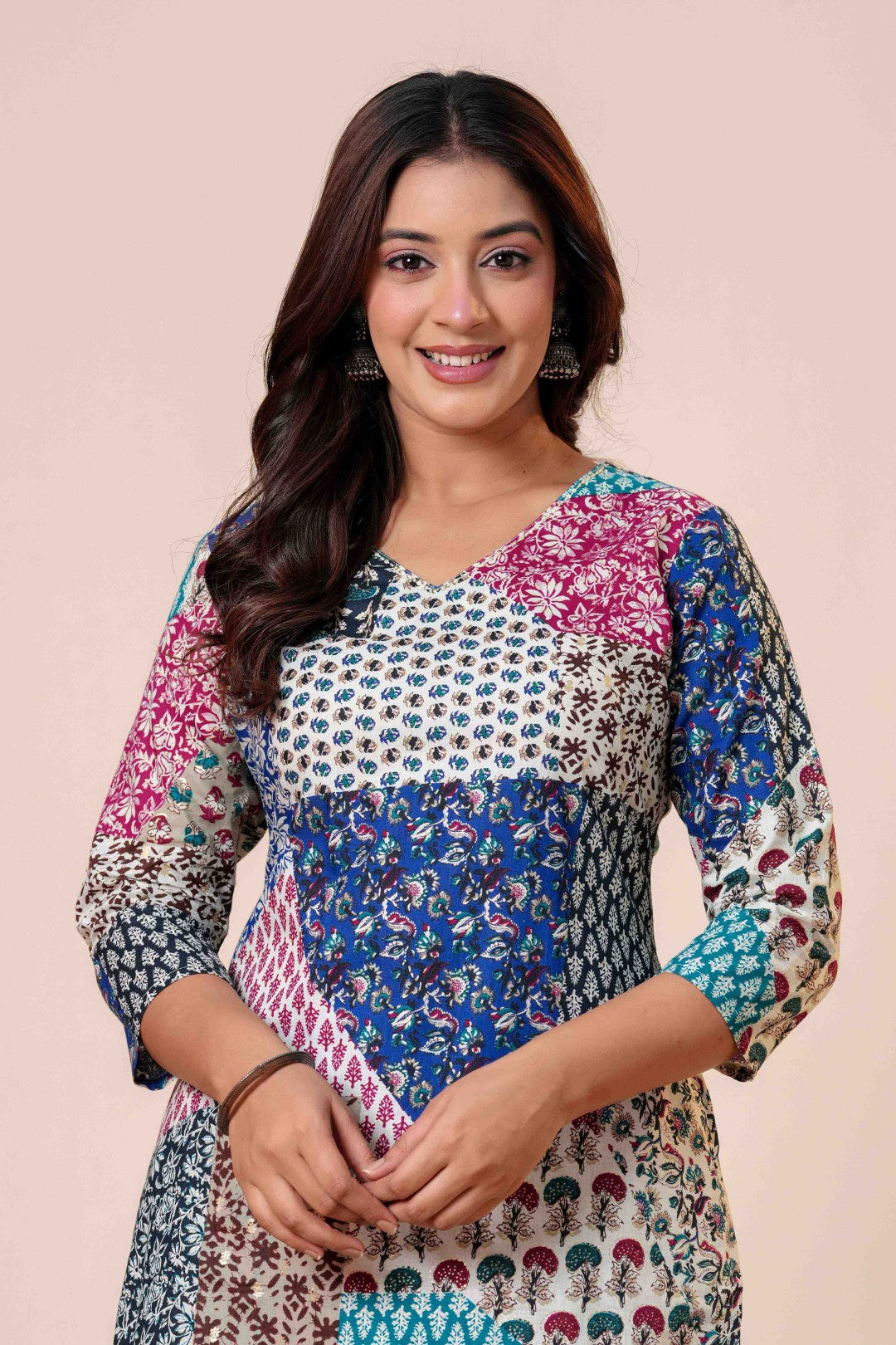 Women's Pink Floral Printed Cotton A-Line Top