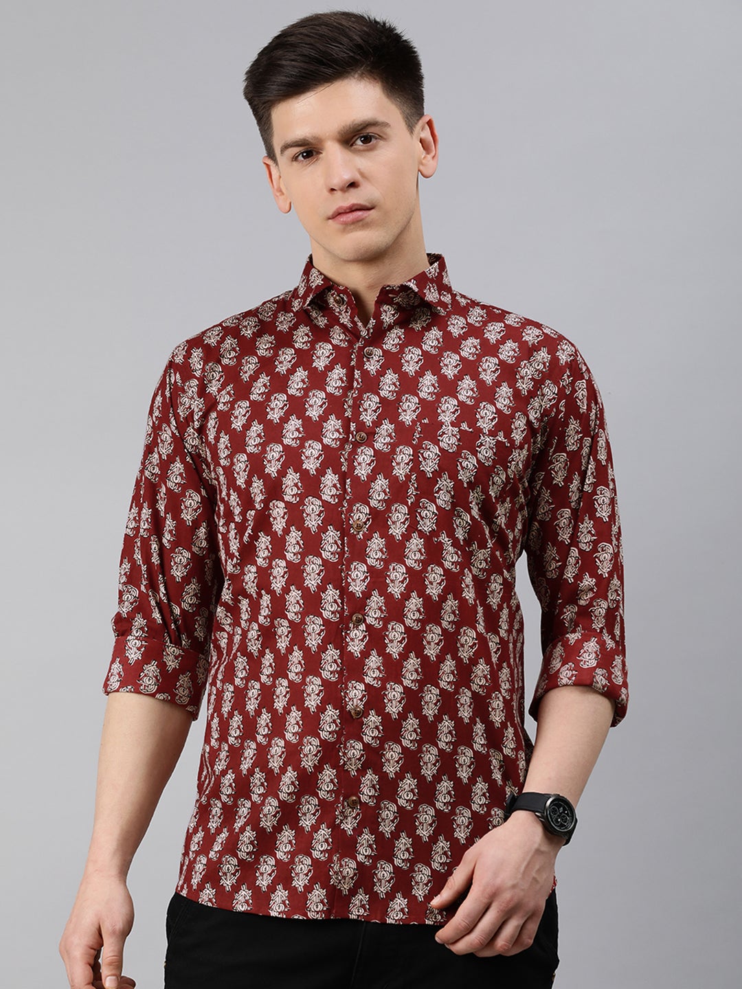 Men's Maroon Cotton Full Sleeves Shirts For Men