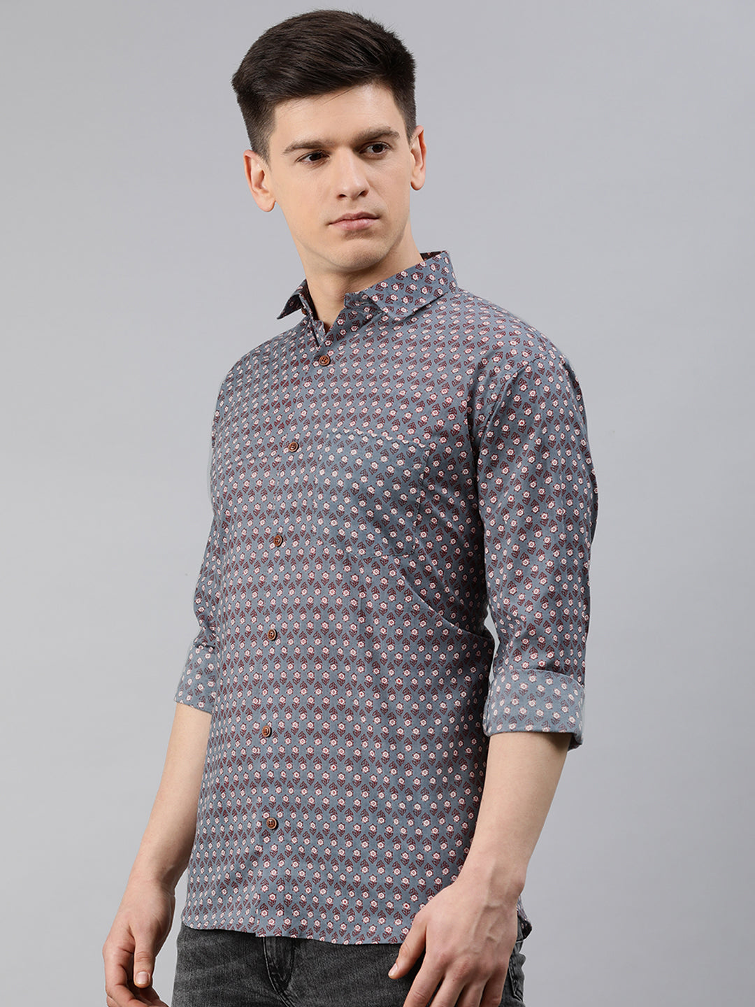 Men's Gray Cotton Full Sleeves Shirts For Men