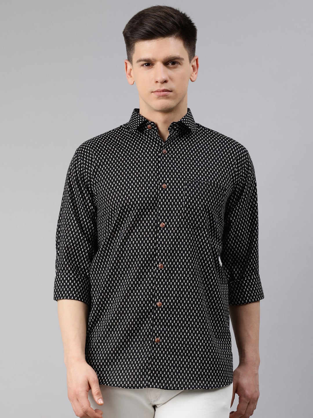Men's Black Cotton Full Sleeves Shirts For Men