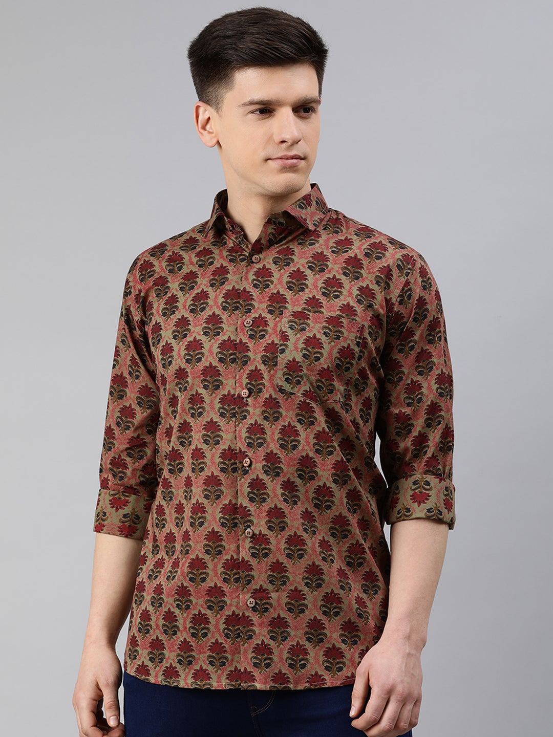 Men's Brown Cotton Full Sleeves Shirts For Men